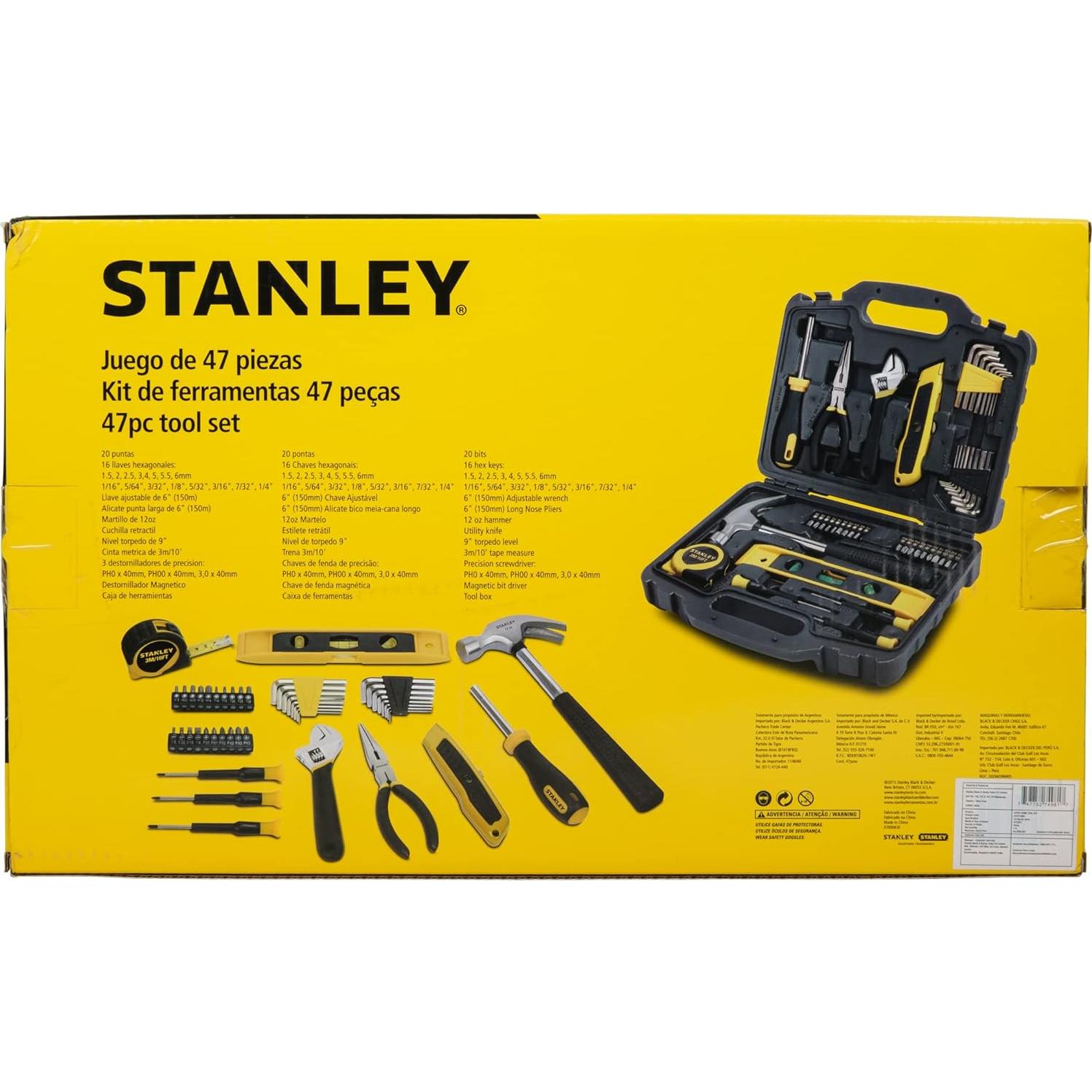STHT74981 Small Home Tool Kit For Home & DIY Use(47-pieces) - Includes Screwdriver, Hammer, Wrench, Pliers, Measurement Tape, Knife, Magnetic Drivers, Tool Box