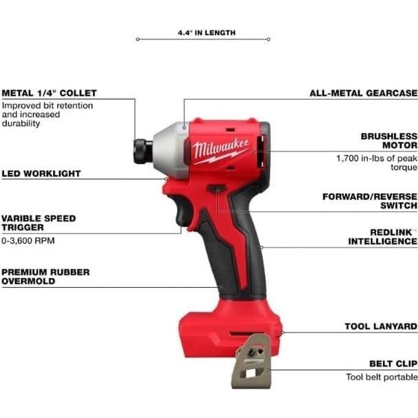 Destornillador de Impacto Milwaukee M18 18V Sin Escobillas 192,78 Nm