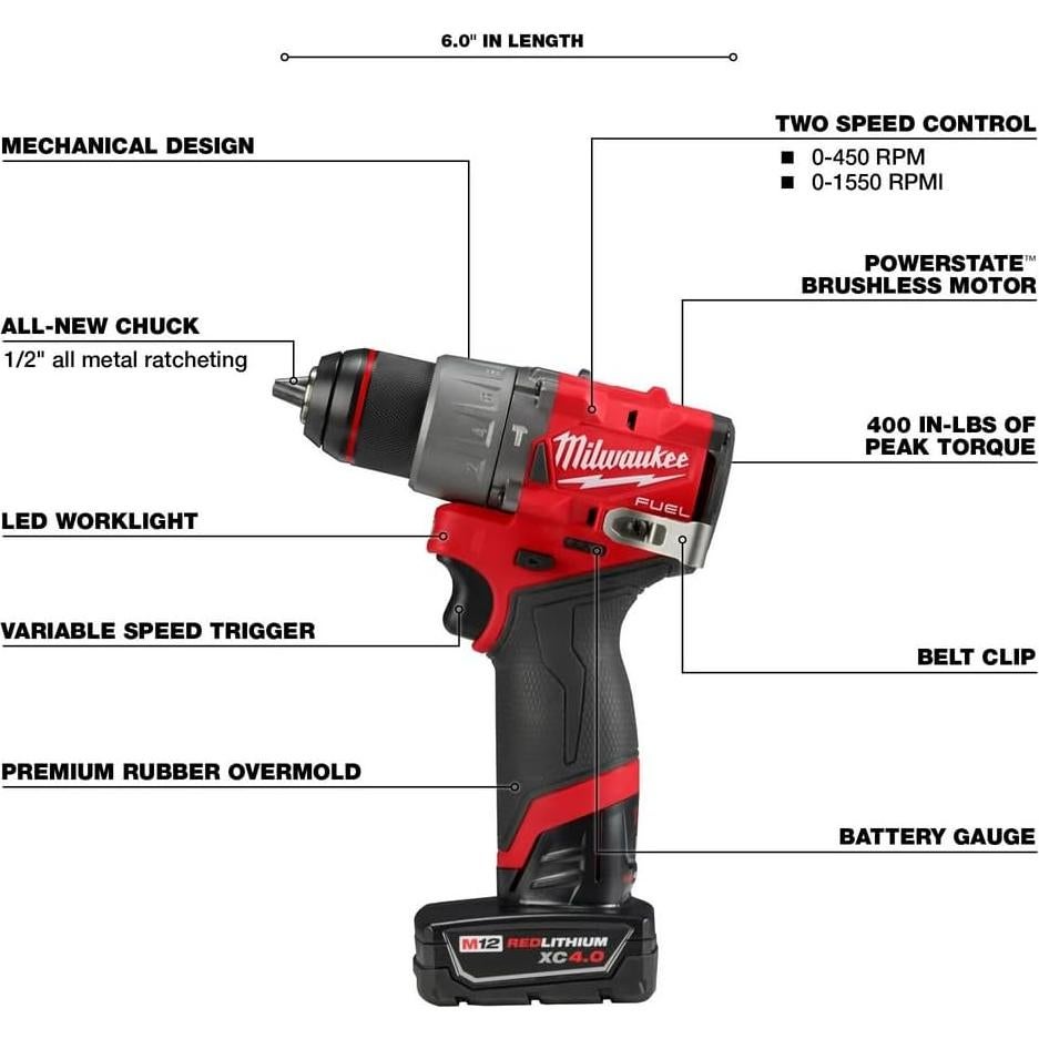Taladro Percusión Milwaukee M12 FUEL + Destornillador Impacto