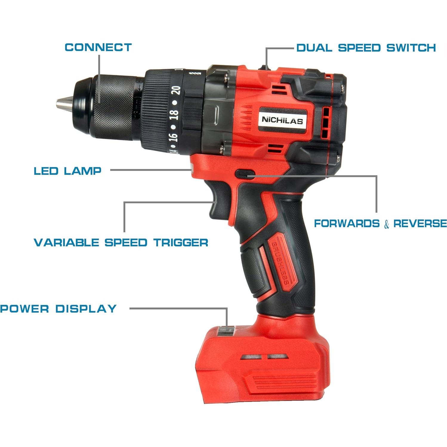 Taladro Inalámbrico Nichilas 18V 150Nm 2 Velocidades 13mm