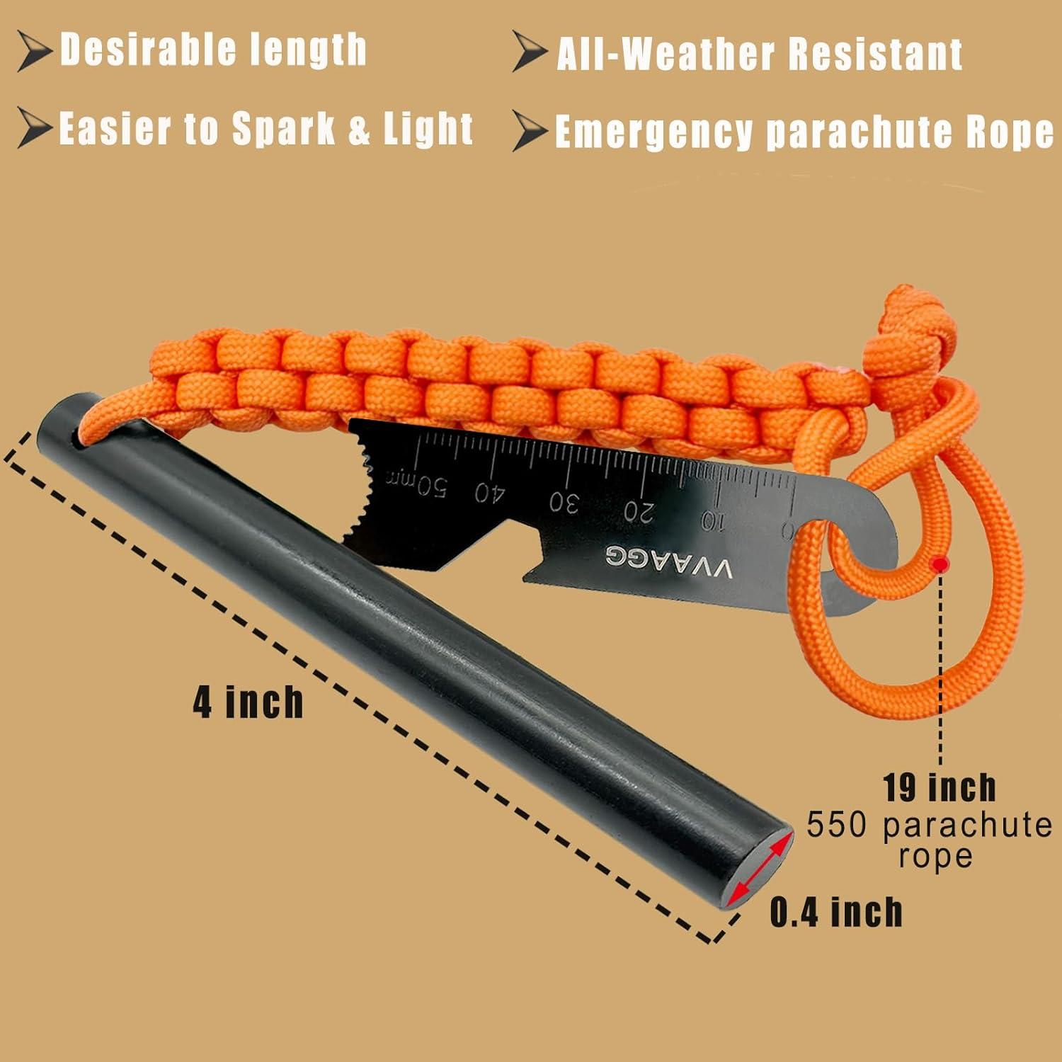 Kit de Inicio de Fuego VVAAGG con Varilla de Ferro y Paracord