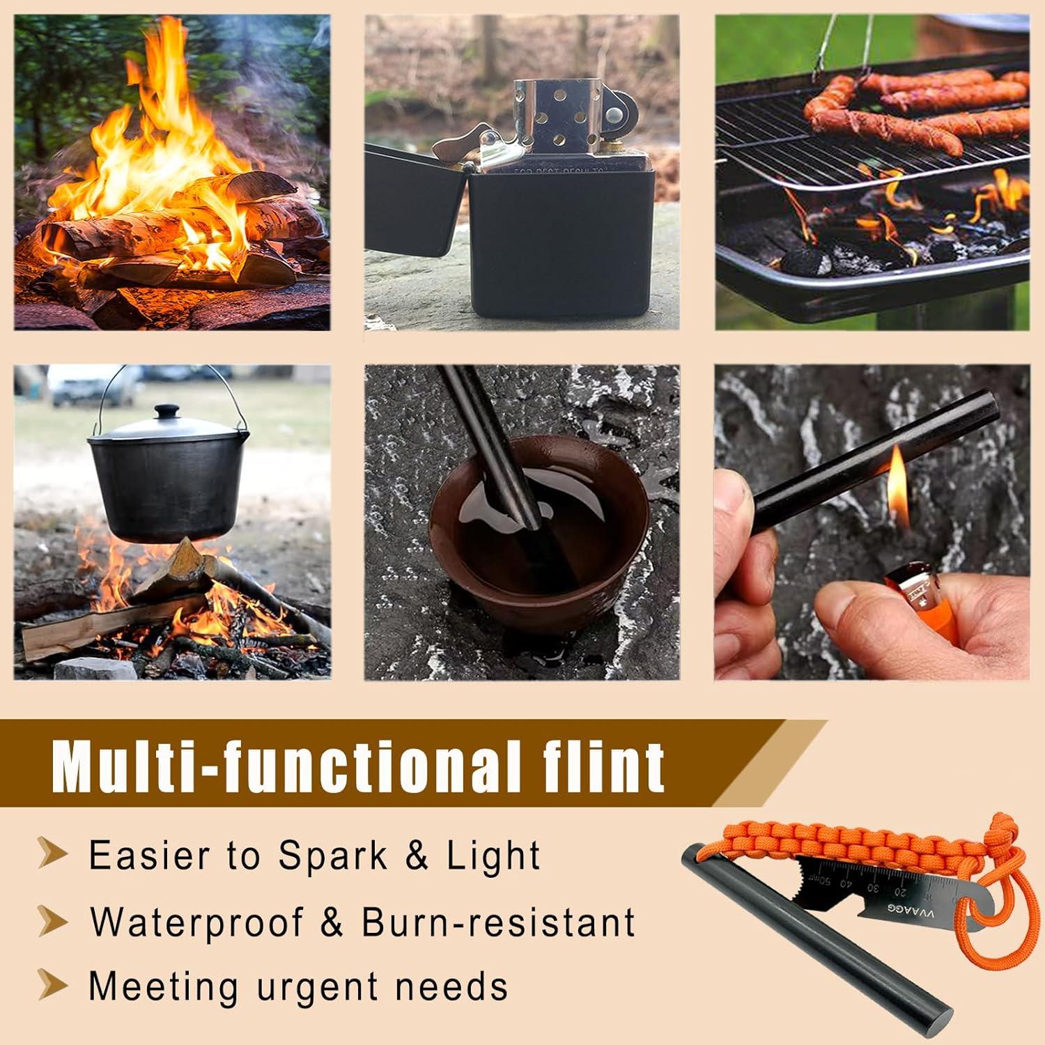 Kit de Inicio de Fuego VVAAGG con Varilla de Ferro y Paracord