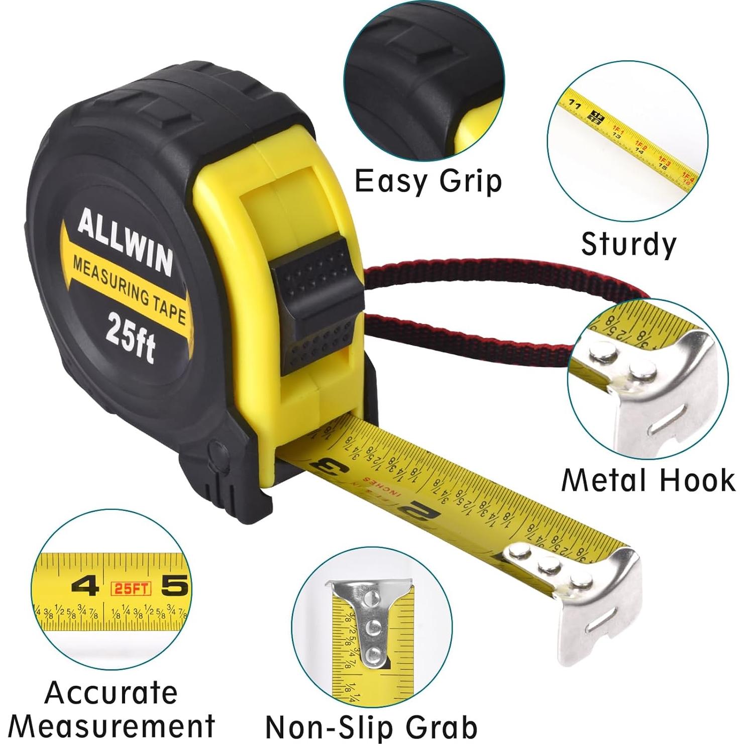 Cinta Métrica ALLWIN 7.6m Retráctil con Fracciones
