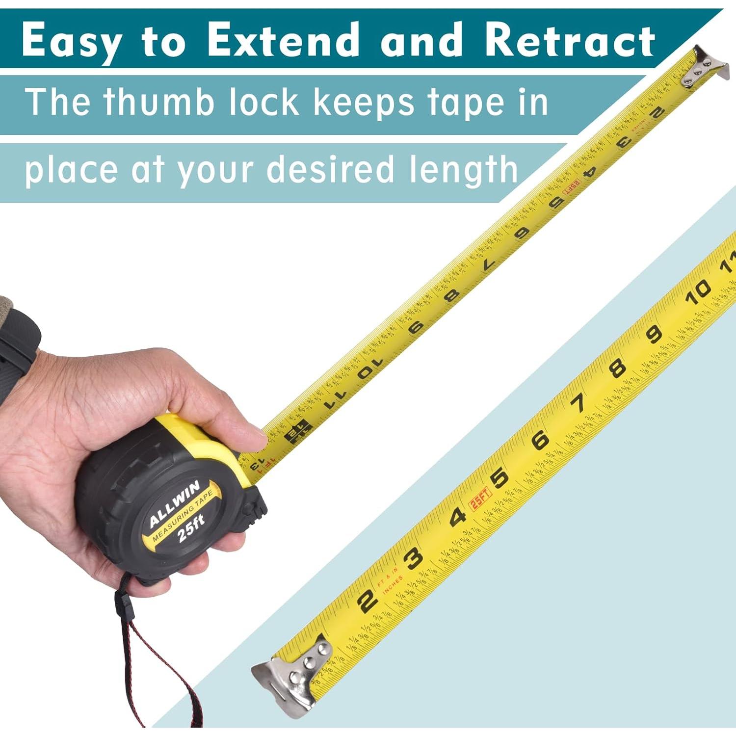 Cinta Métrica ALLWIN 7.6m Retráctil con Fracciones