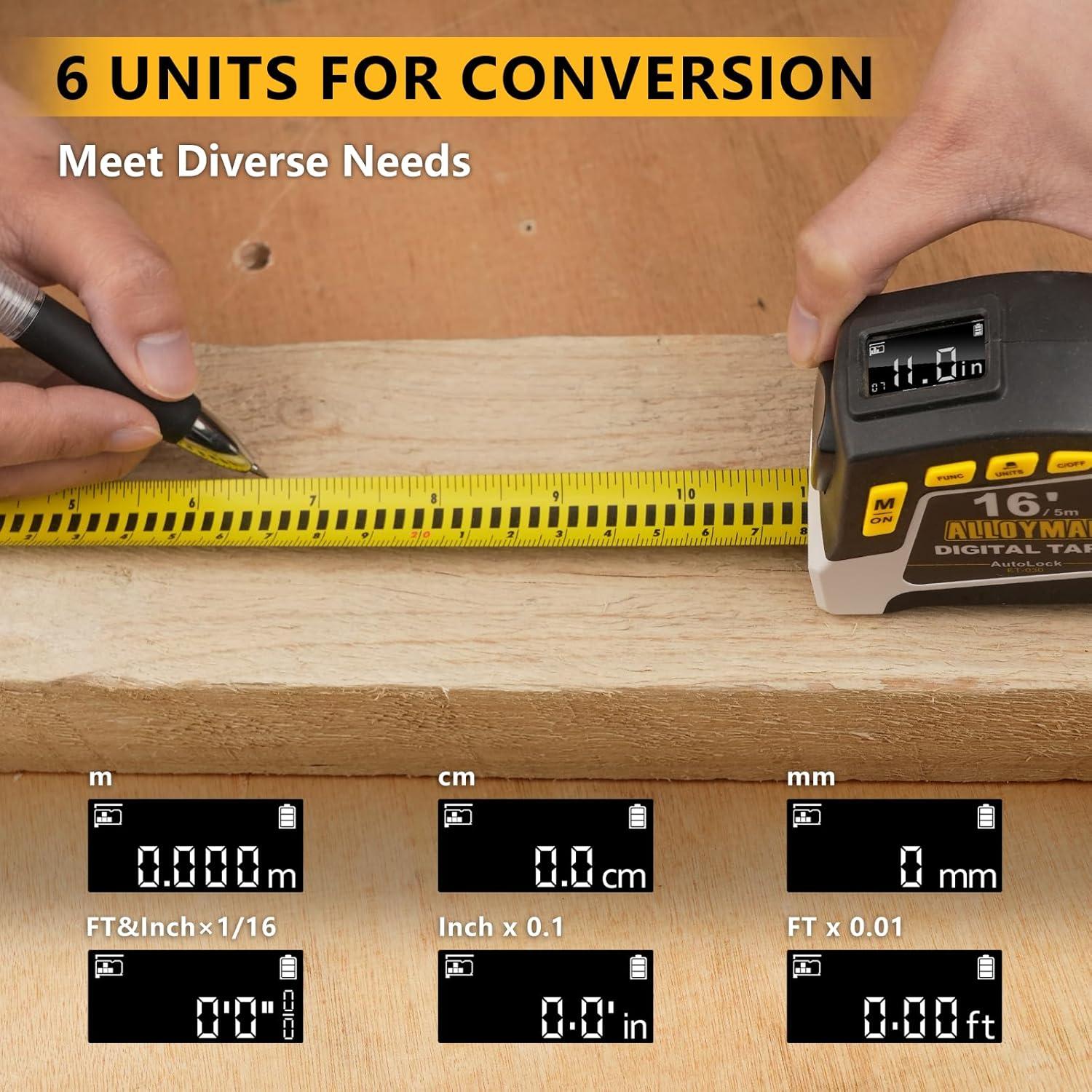 Cinta Métrica Digital Alloyman 4.88m 6 Unidades 4 Modos