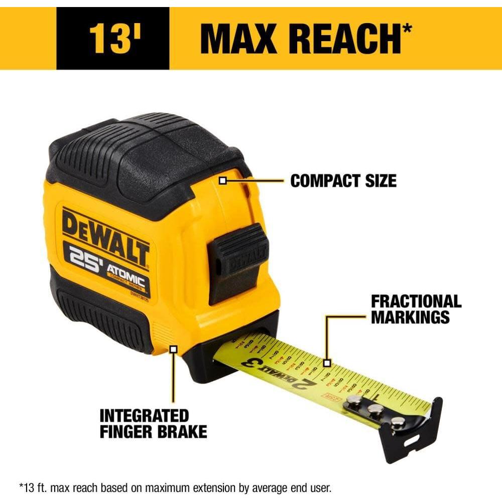 Cinta Métrica DEWALT Atomic 3,96 m Compacta con Freno