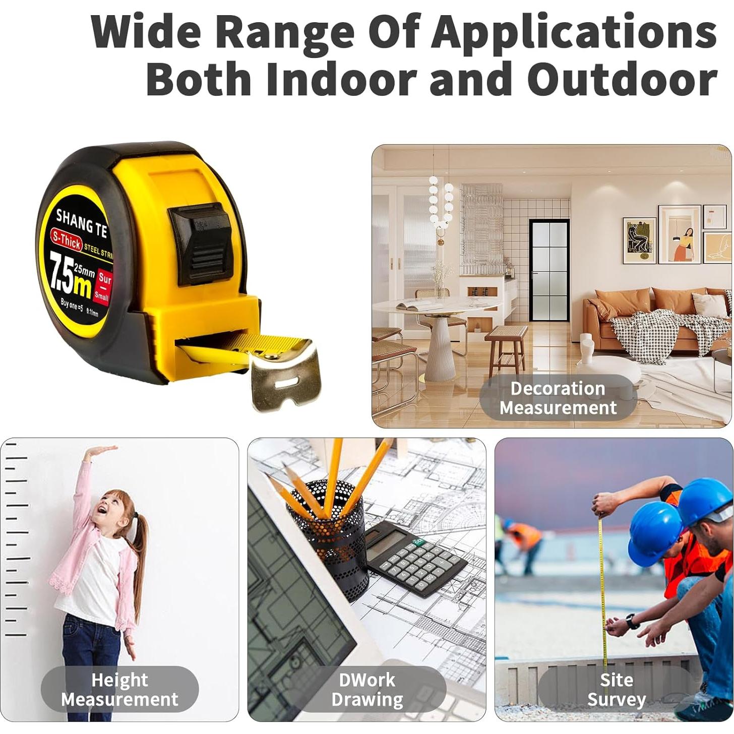 Cinta Métrica 7.6m Yekepal Retráctil con Bloqueo Automático