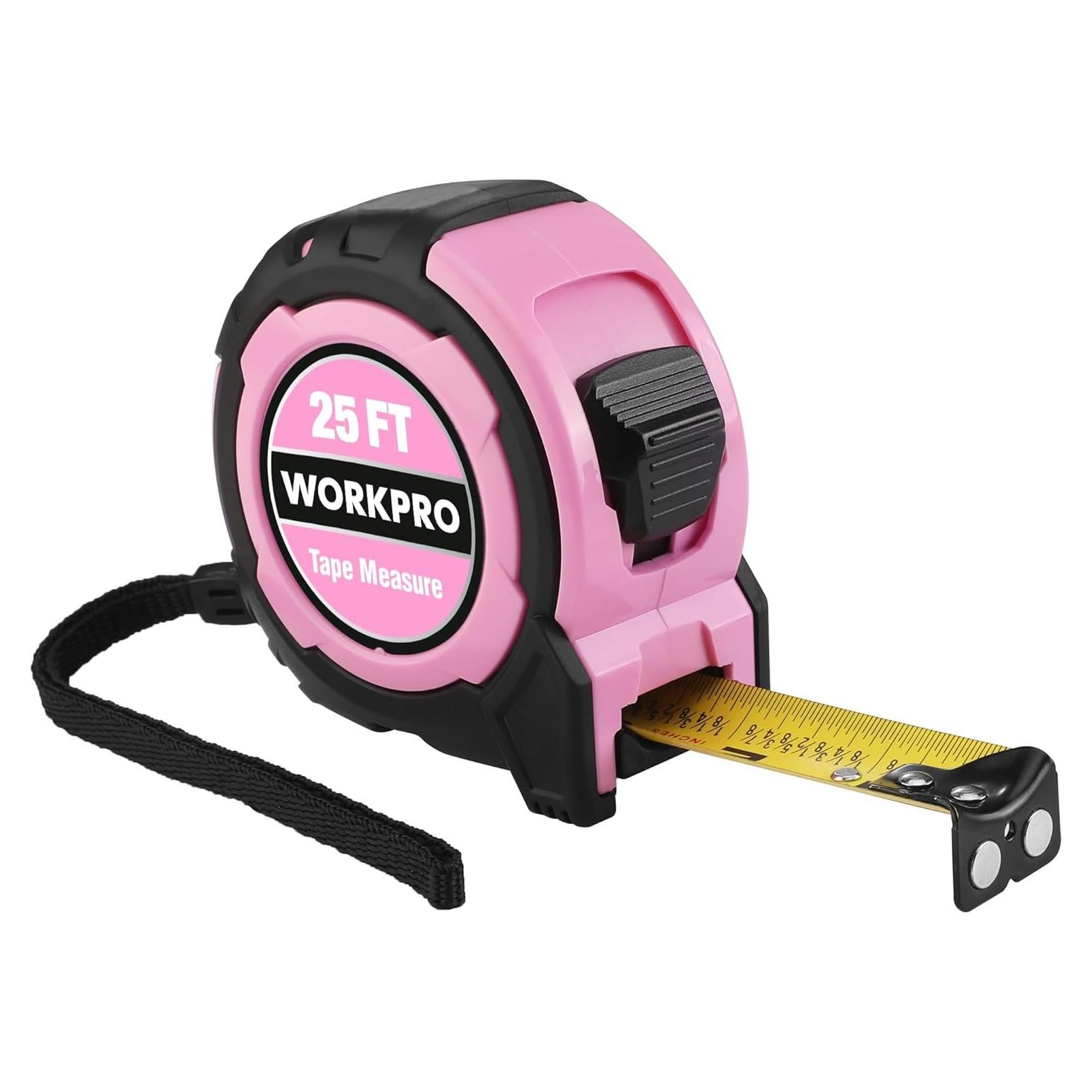 Cinta Métrica WORKPRO Rosa 7.6m con Gancho Magnético