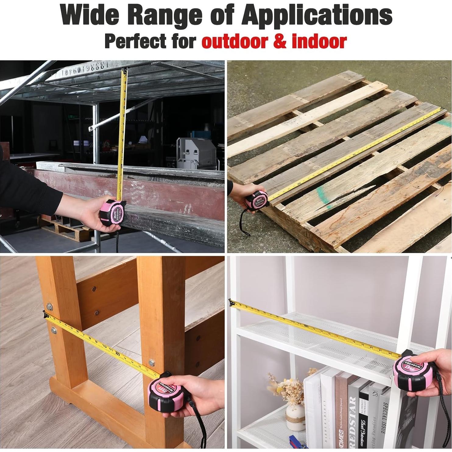 Cinta Métrica WORKPRO Rosa 7.6m con Gancho Magnético