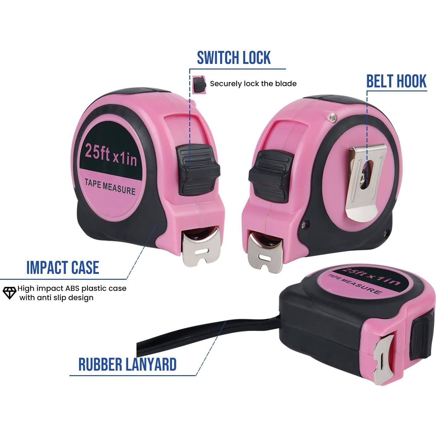 Cinta Métrica Lichamp 7.62m x 2.54cm Rosa Retráctil