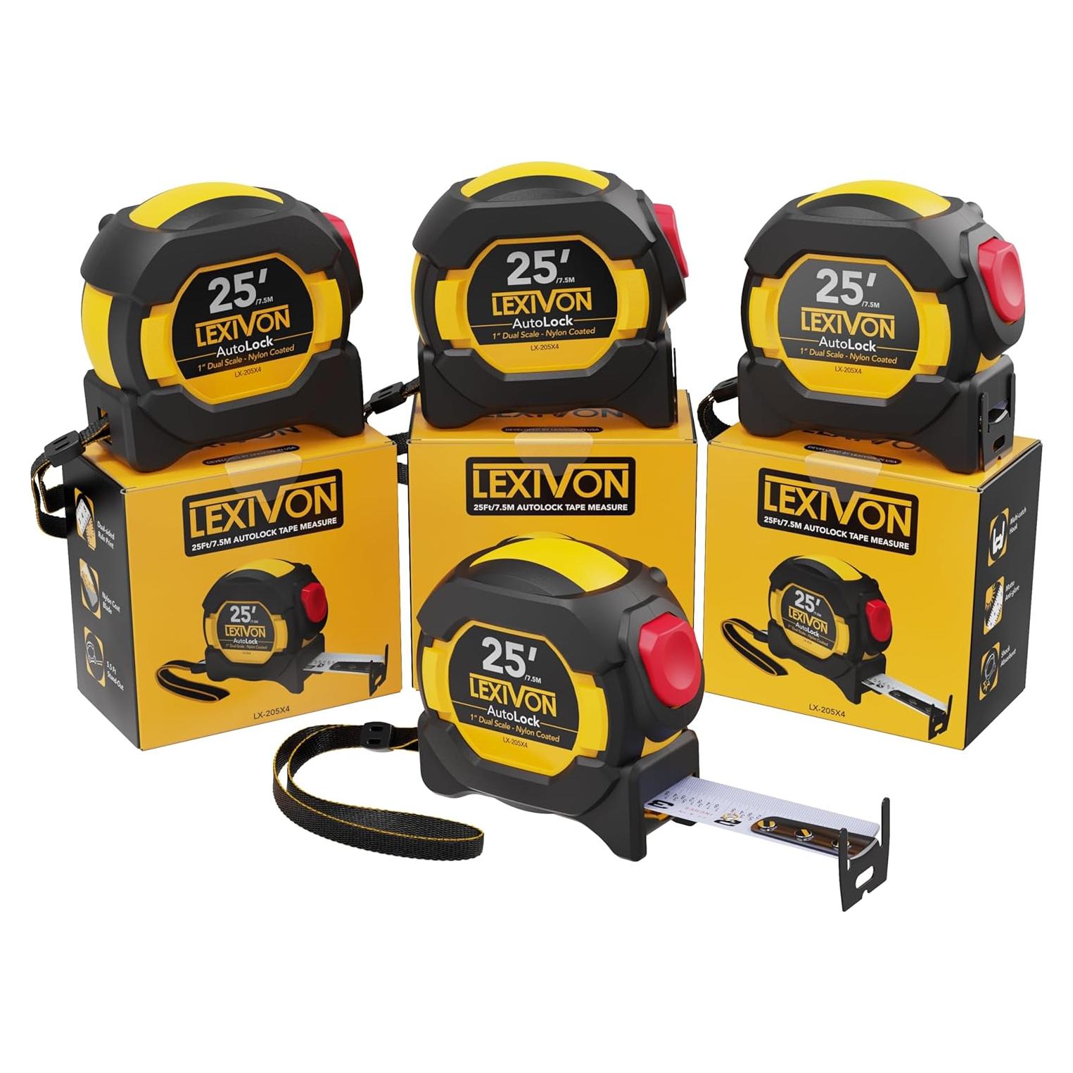 LEXIVON Cinta Métrica AutoBloqueo 25 pies/7.5 m Paquete 4