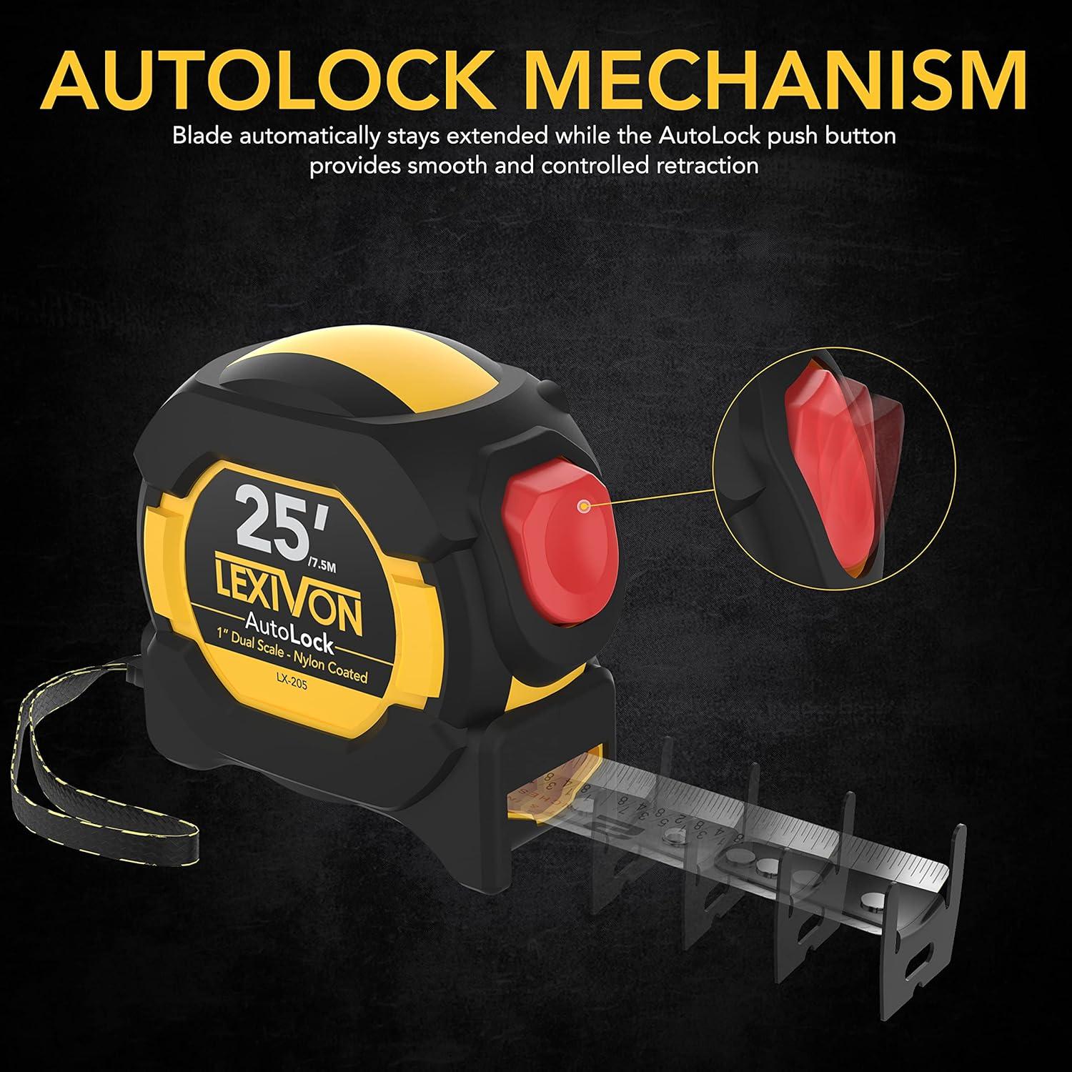 LEXIVON Cinta Métrica AutoBloqueo 25 pies/7.5 m Paquete 4