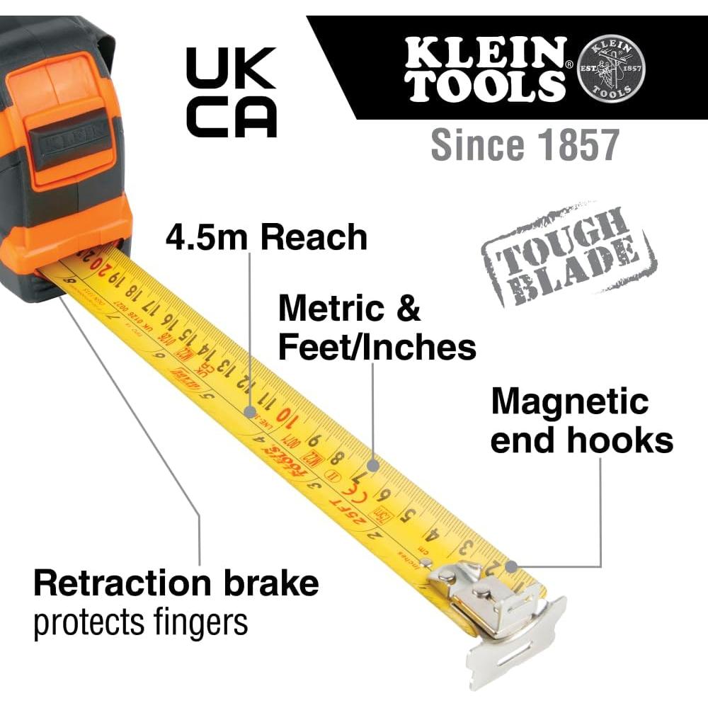 Cinta Métrica Klein Tools 7.5 m Doble Gancho Resistente