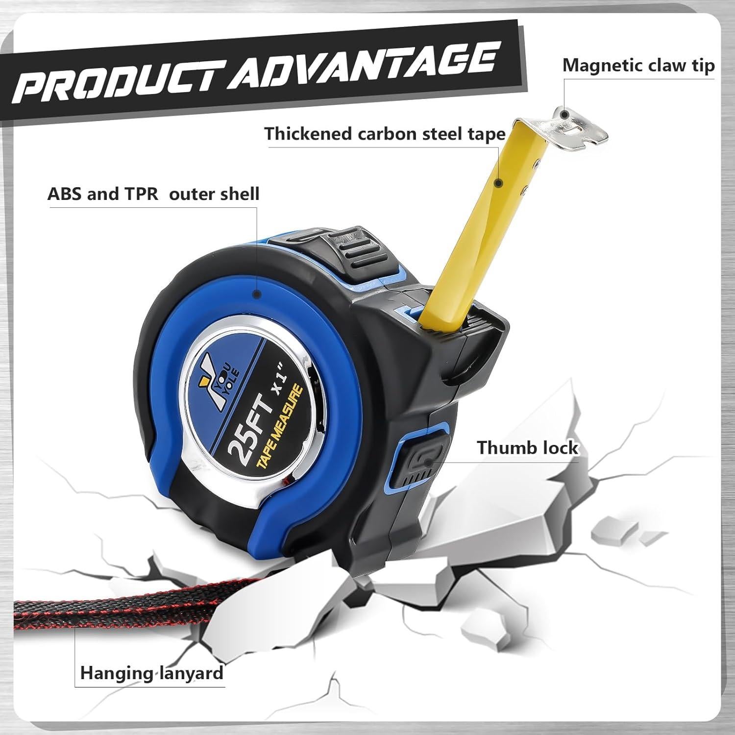 Cinta Métrica Youyole 5 Piezas 7.62m Fácil de Leer