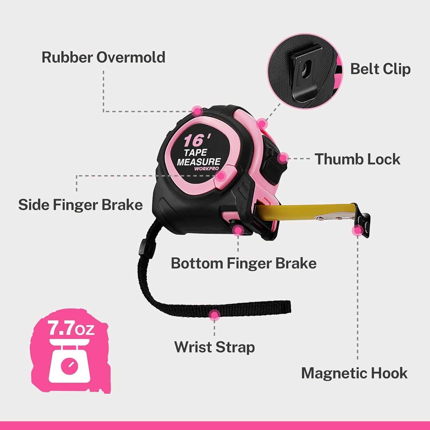 Cinta Métrica Workpro 4.88 m con Fracciones y Gancho