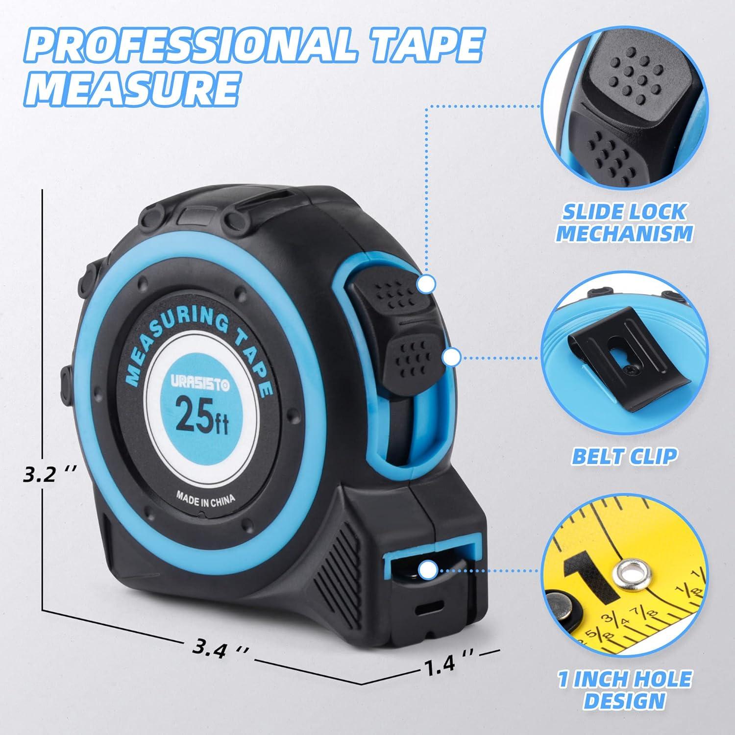 Cinta Métrica 7.6m URASISTO Retráctil con Fracciones