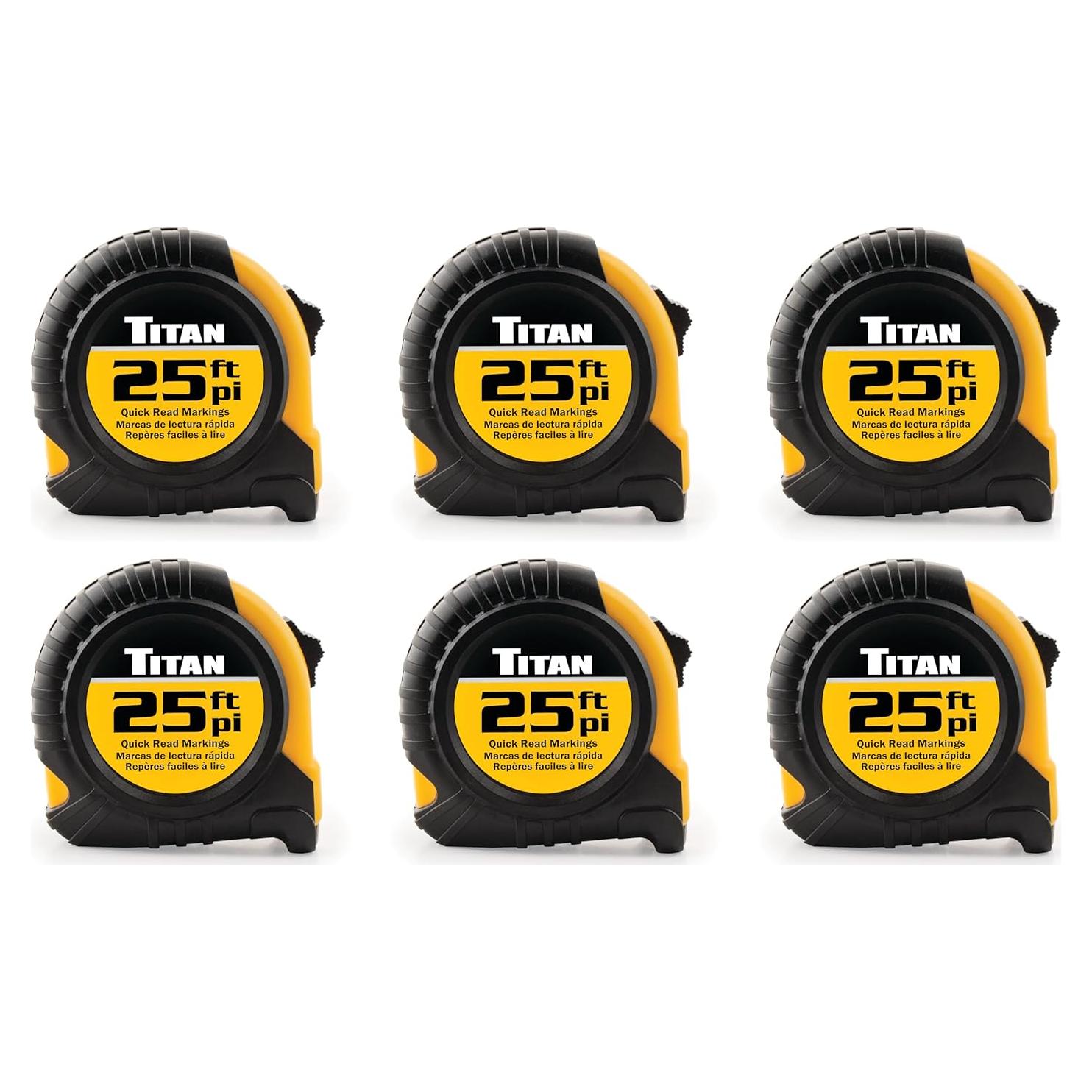 Set de 6 cintas métricas Titan 10925 7,62 m con estuche