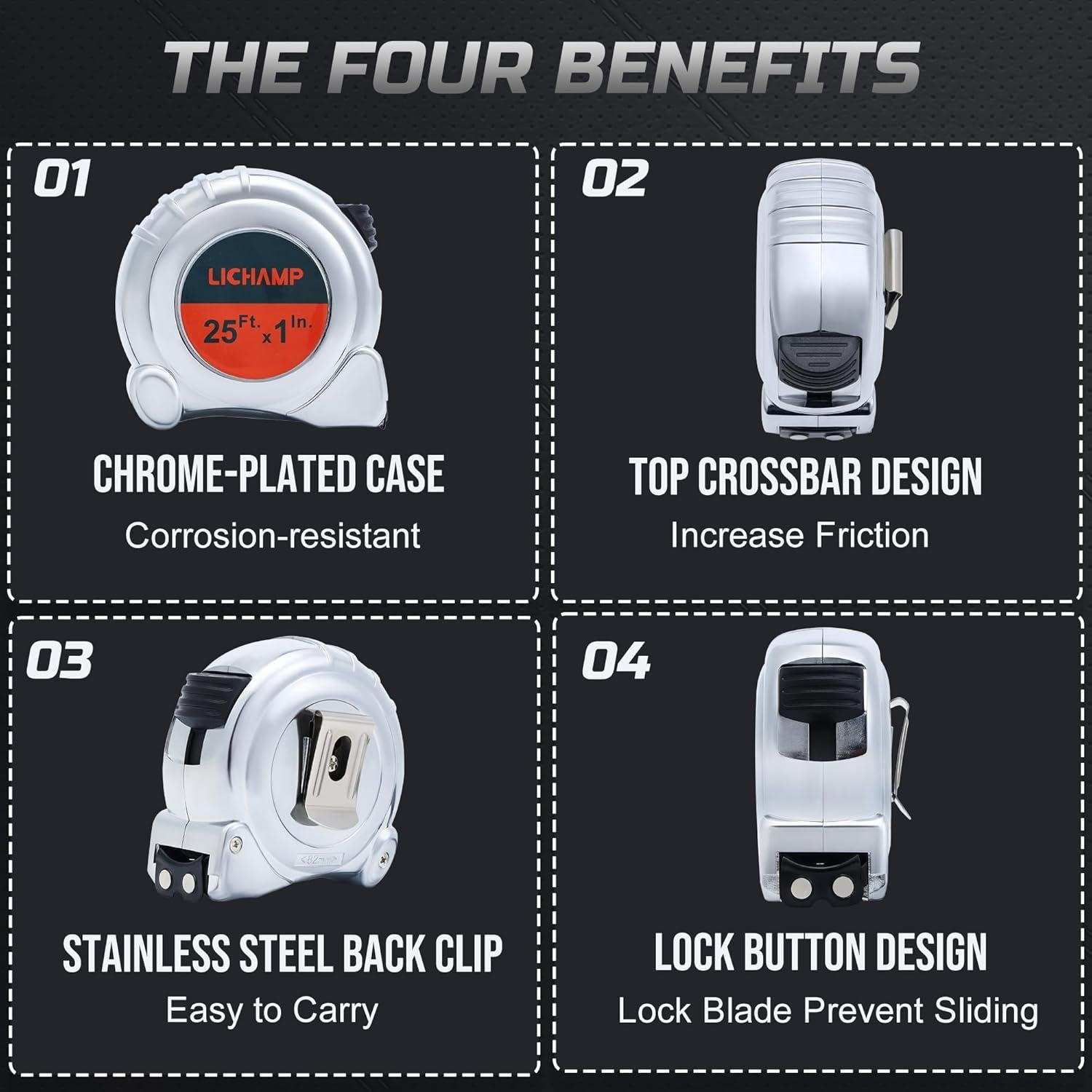 Cinta Métrica Lichamp 7.62m Magnética 6 Unidades