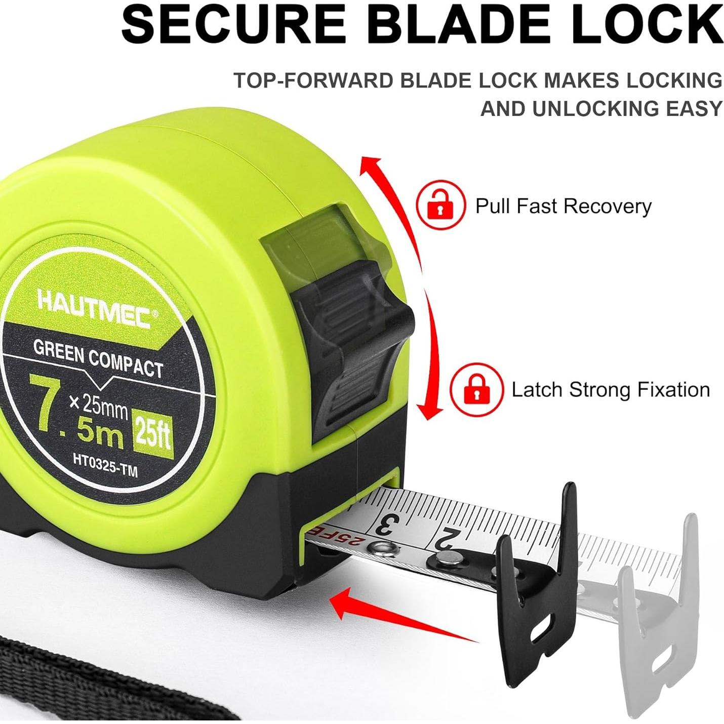 Cinta Métrica HAUTMEC 7.5m Doble Cara Compacta HT0325-2PC