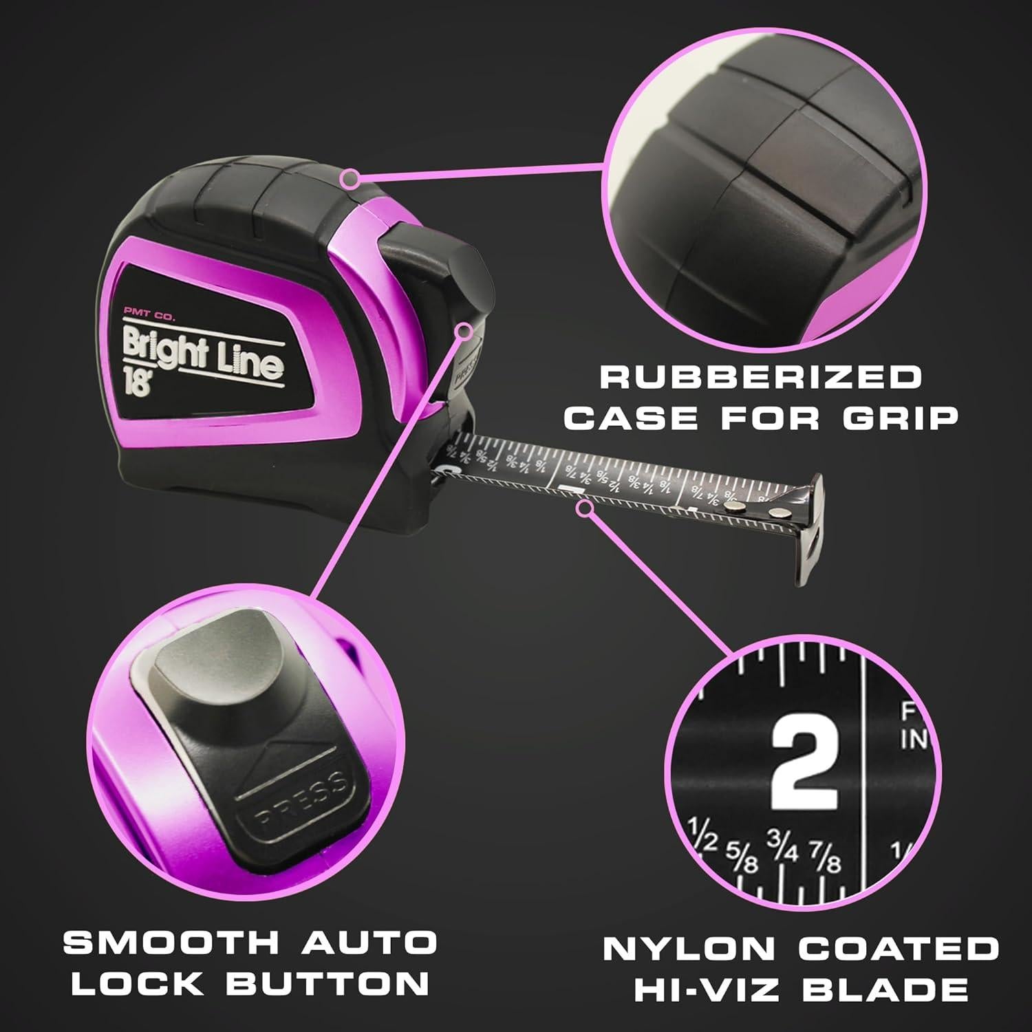 Cinta Métrica Retráctil Perfecta BrightLine 5.49m Rosa