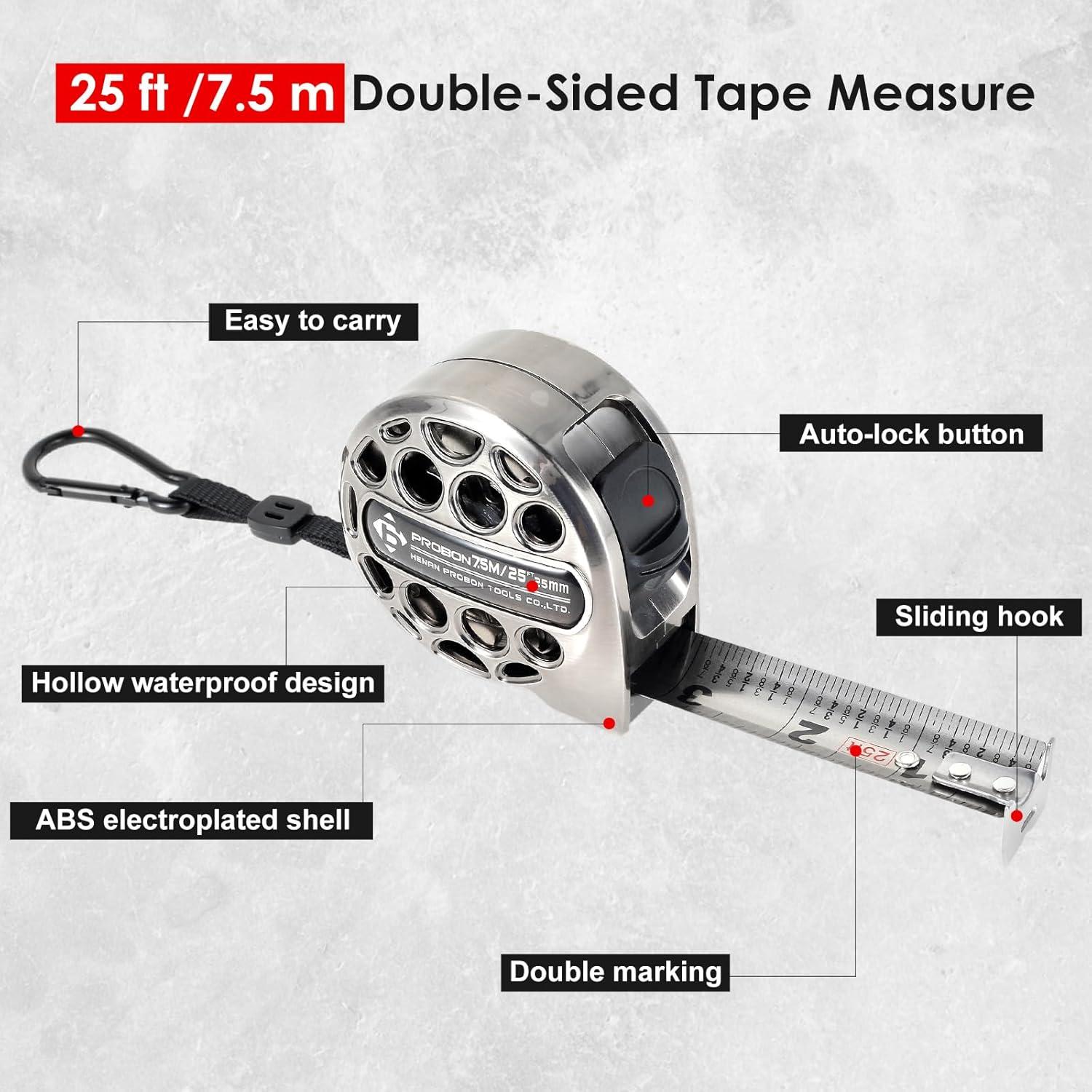 Cinta Métrica Retráctil de Acero Inoxidable 7.5m 2pack