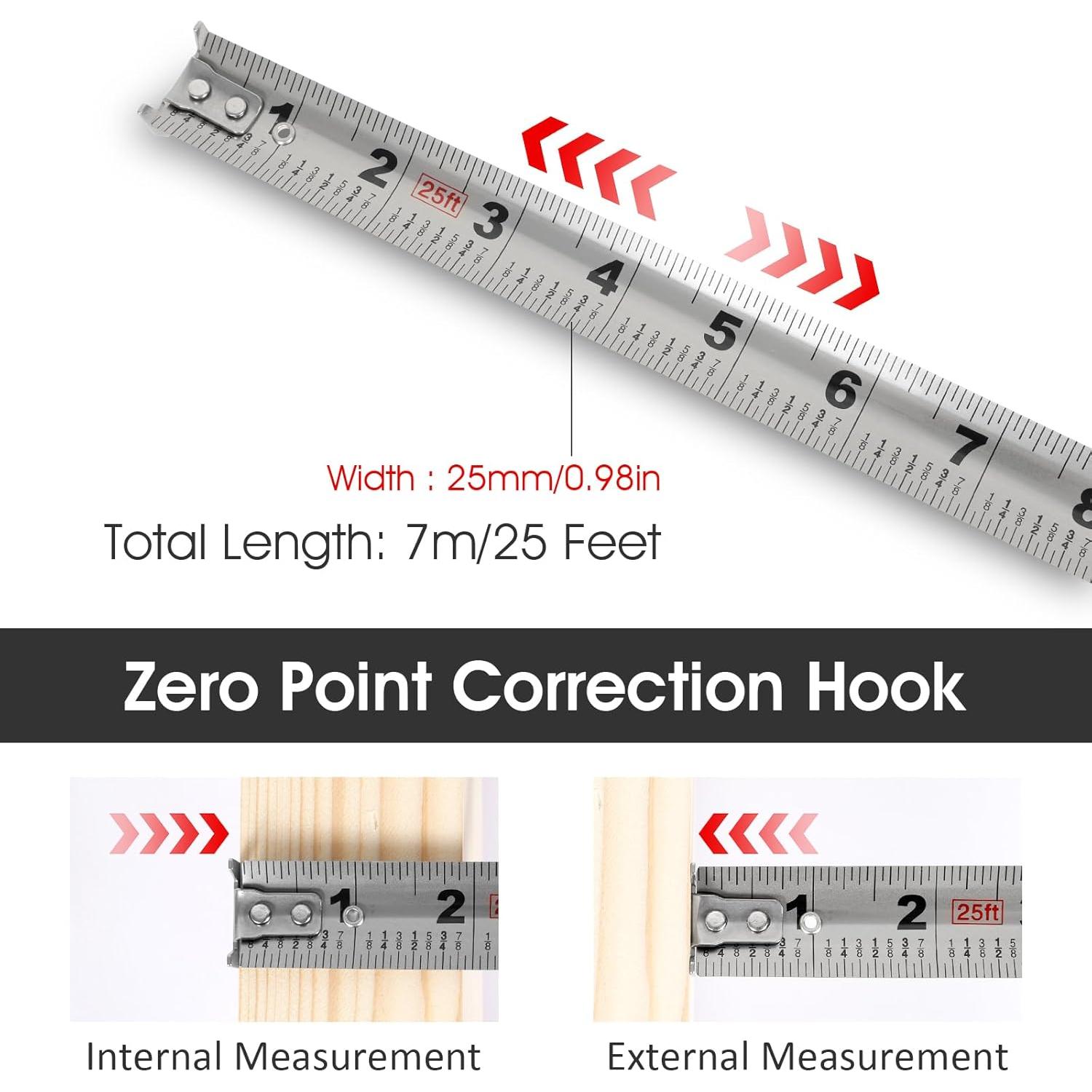 Cinta Métrica Retráctil de Acero Inoxidable 7.5m 2pack