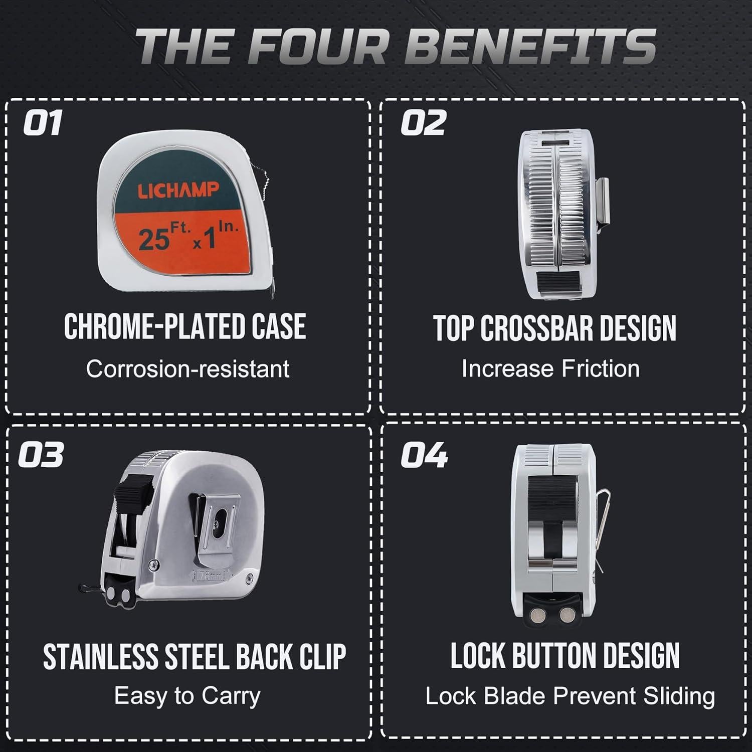 Cinta Métrica Lichamp 7,62 m Magnética Paquete de 6