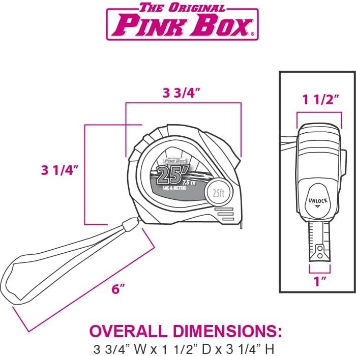 Cinta Métrica Auto-Bloqueo 7.5m The Original Pink Box Rosa