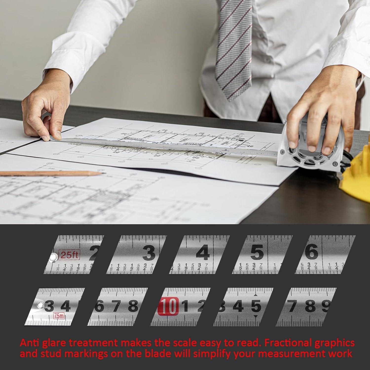 Cinta Métrica Retráctil 7.5m Acero Inoxidable PoDhey 2PCS