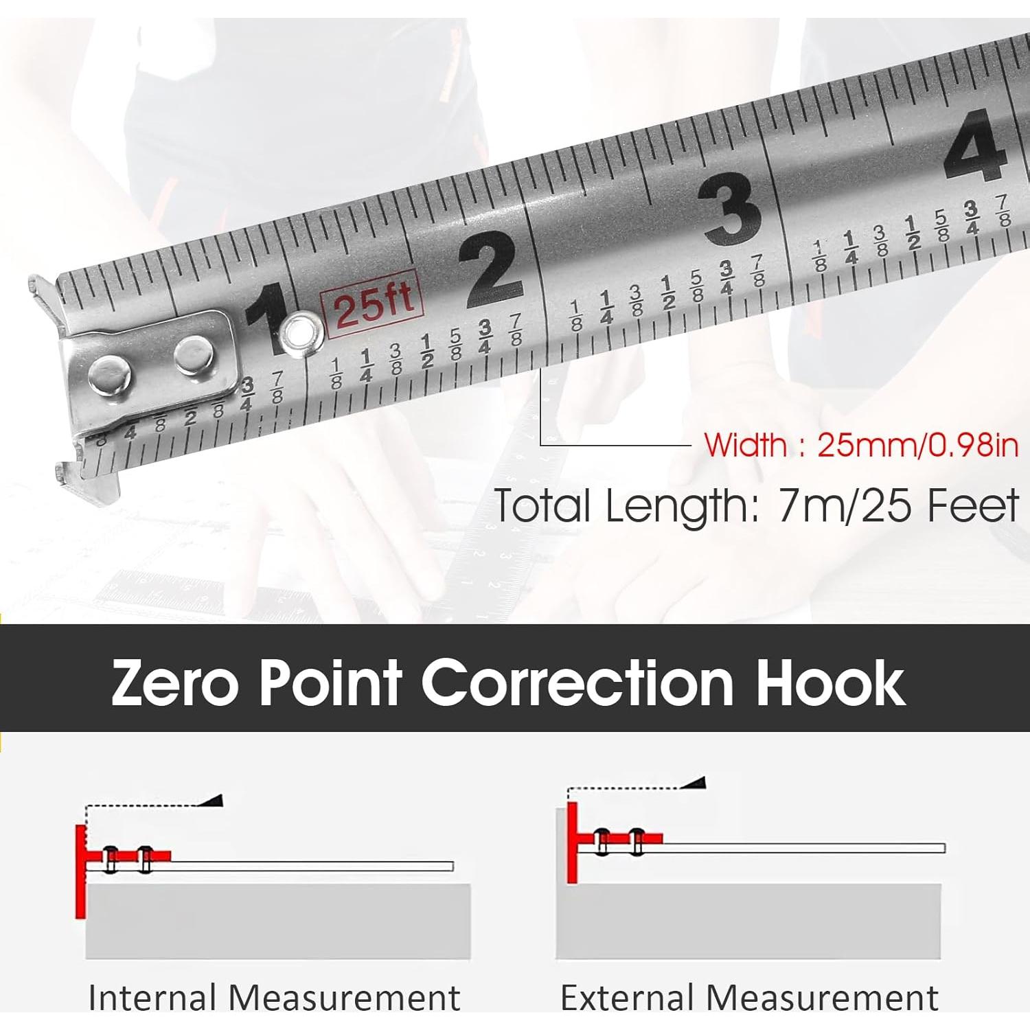 2 Pcs 25 Ft Tape Measure, Stainless Steel Double Sided Scale Retractable Measuring Tape, Anti Fall Wear Resistant Metric Ruler, Hollow Design, Self Lock