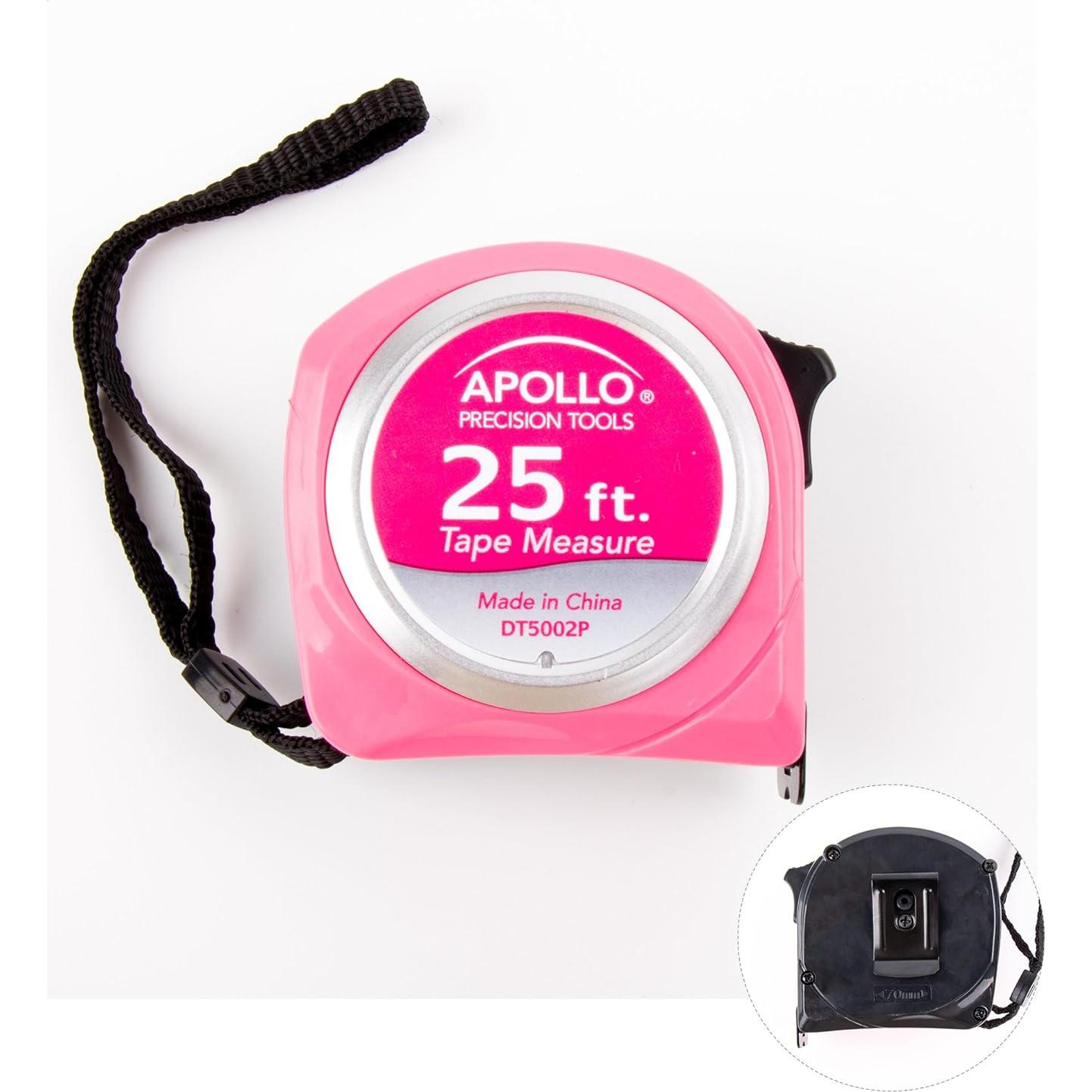 Cinta Métrica Apollo Tools 7.62m Rosa con Cuchilla Nylon