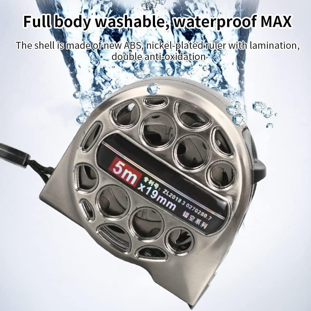 High Grade Tape Measure, 5M Metal Hollow Auto Lock Stainless Steel Flexible Tape Measure Waterproof Anti-Fall Metric Ruler for Industry Home Collection(Silver)