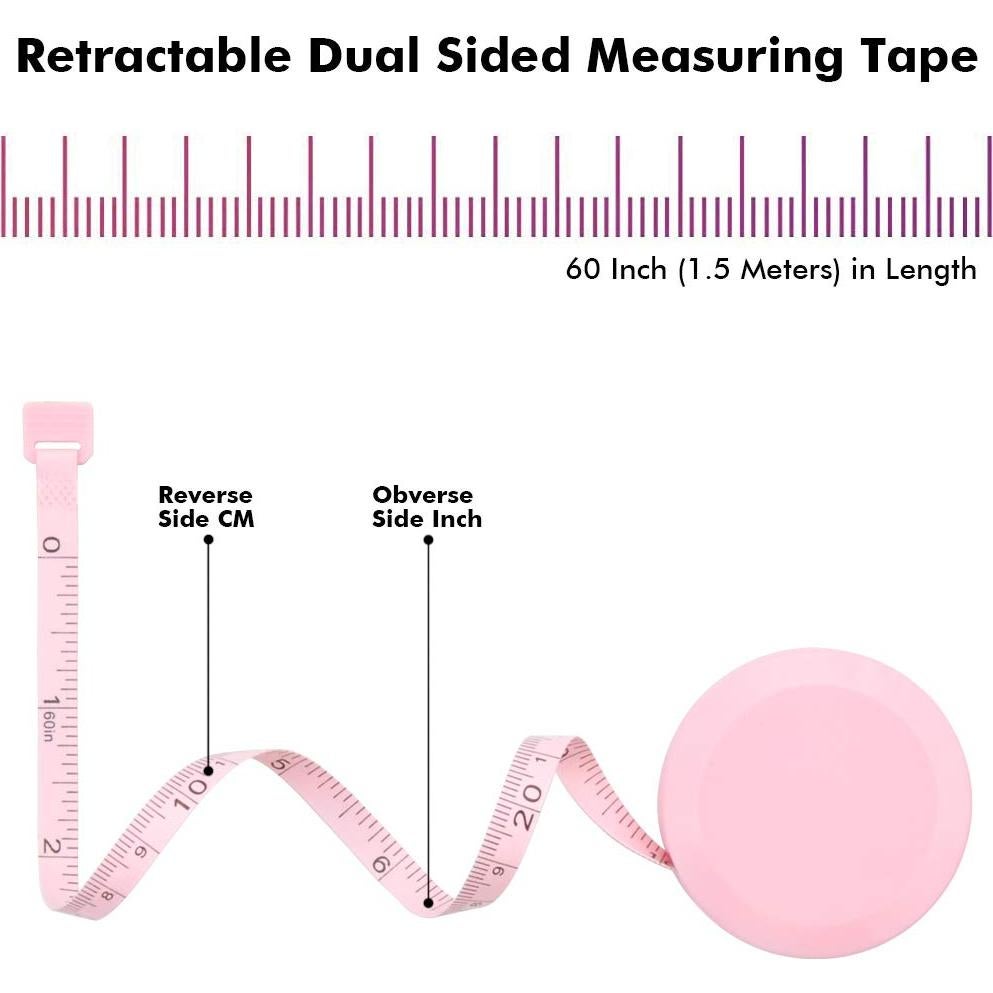 Juego de 2 cintas métricas VAXATO 1.5m retráctiles rosa