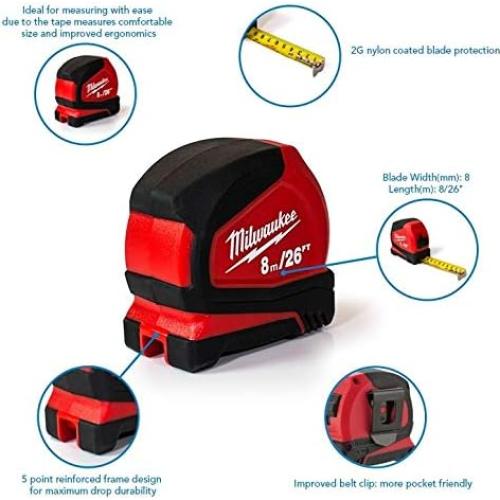 Cinta Métrica Milwaukee 8m Pro Compacta Roja