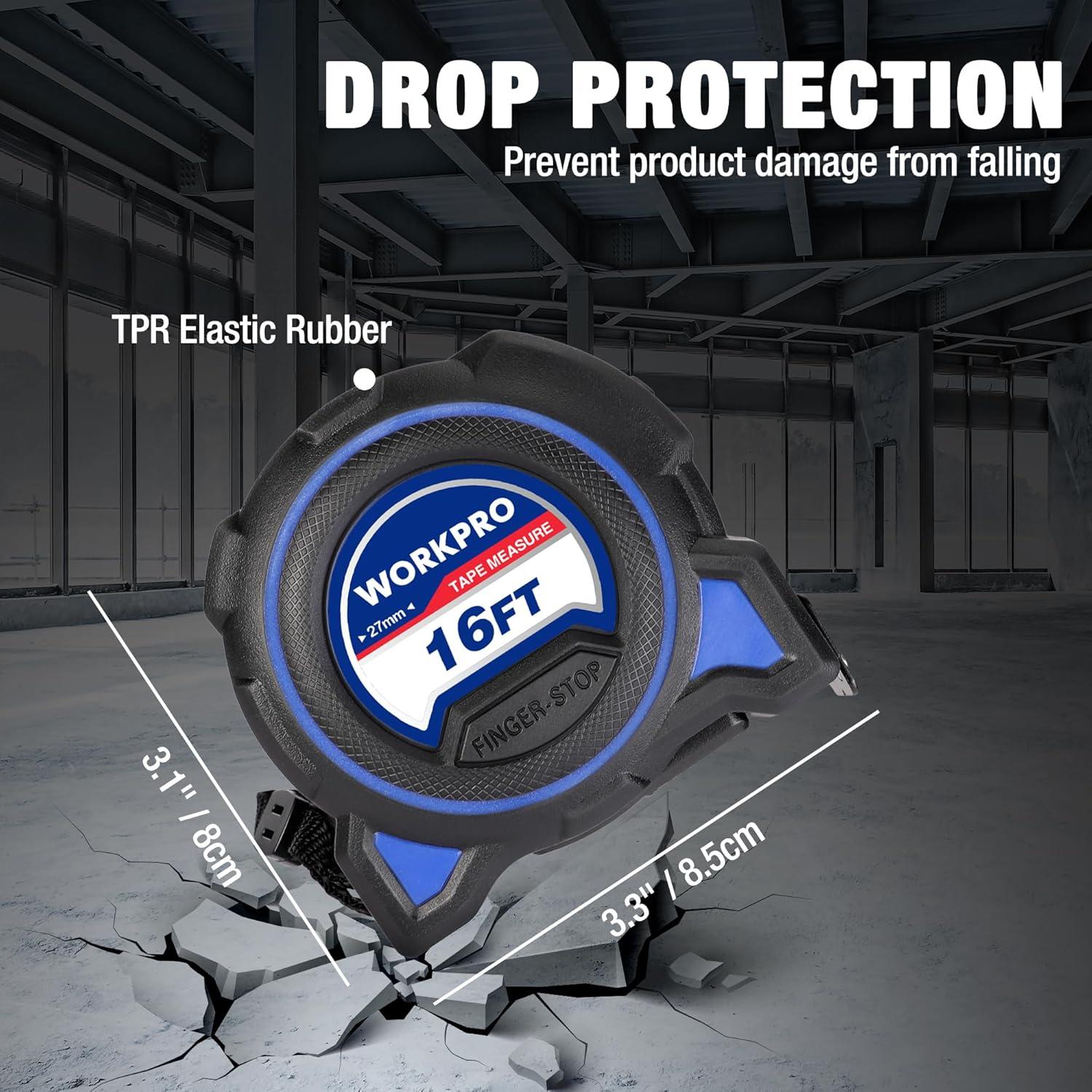 Cinta Métrica WORKPRO 3m, 2Pcs Cinta de Medición Robusta