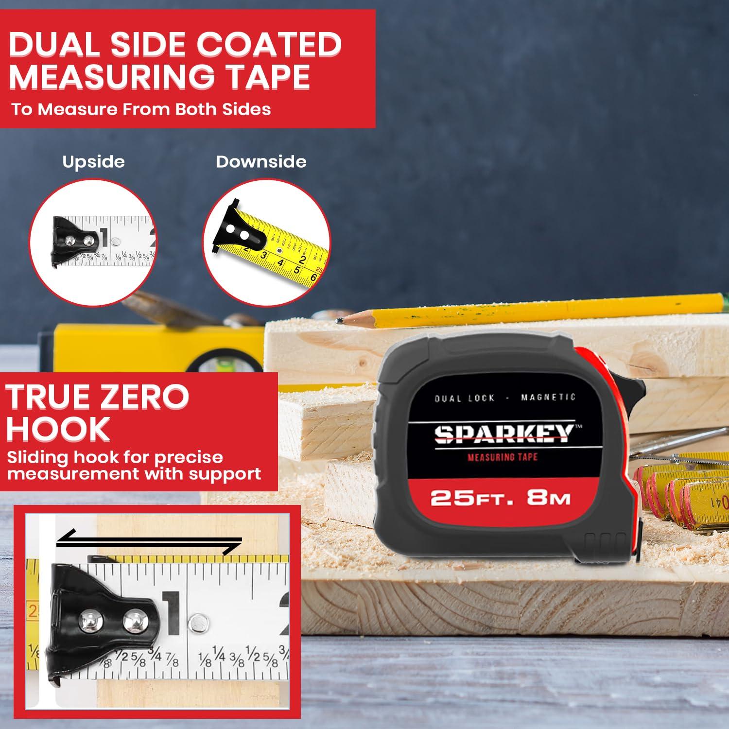 Cinta Métrica Retráctil Sparkey 8M con Gancho Magnético