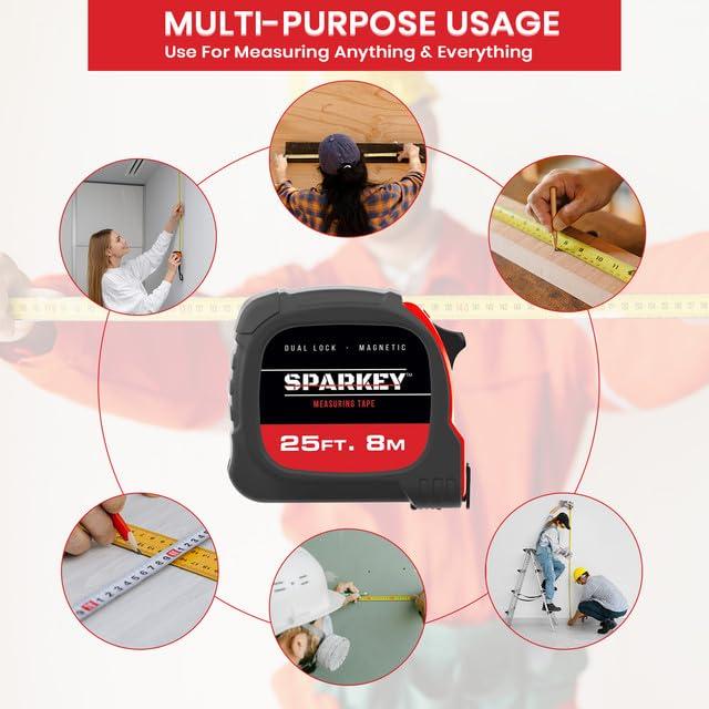 Cinta Métrica Retráctil Sparkey 8M con Gancho Magnético