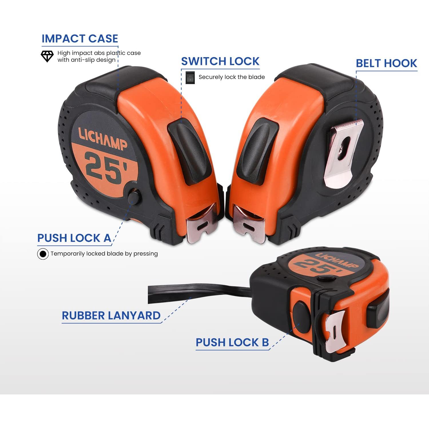 Cinta Métrica Lichamp 7.62 m Paquete de 6 Fácil Lectura