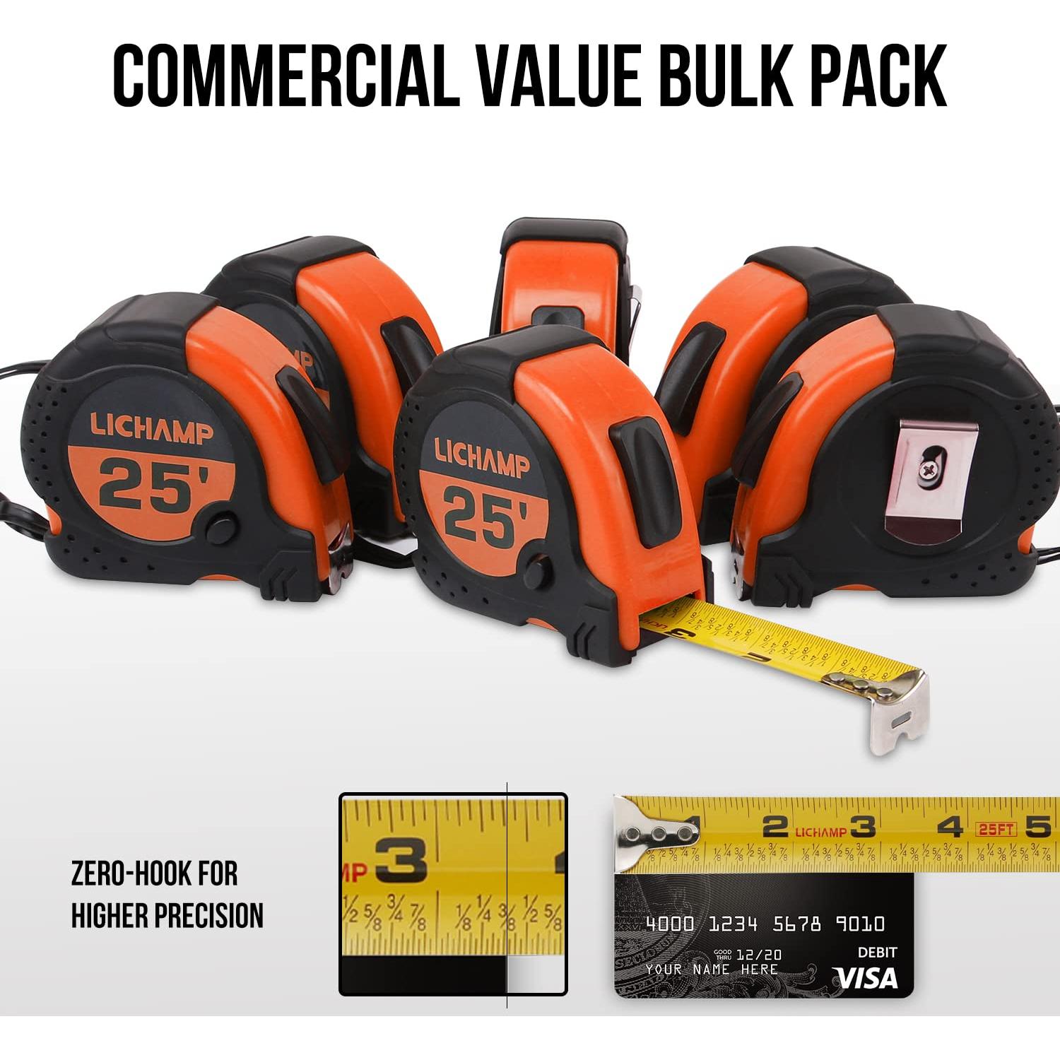 Cinta Métrica Lichamp 7.62 m Paquete de 6 Fácil Lectura