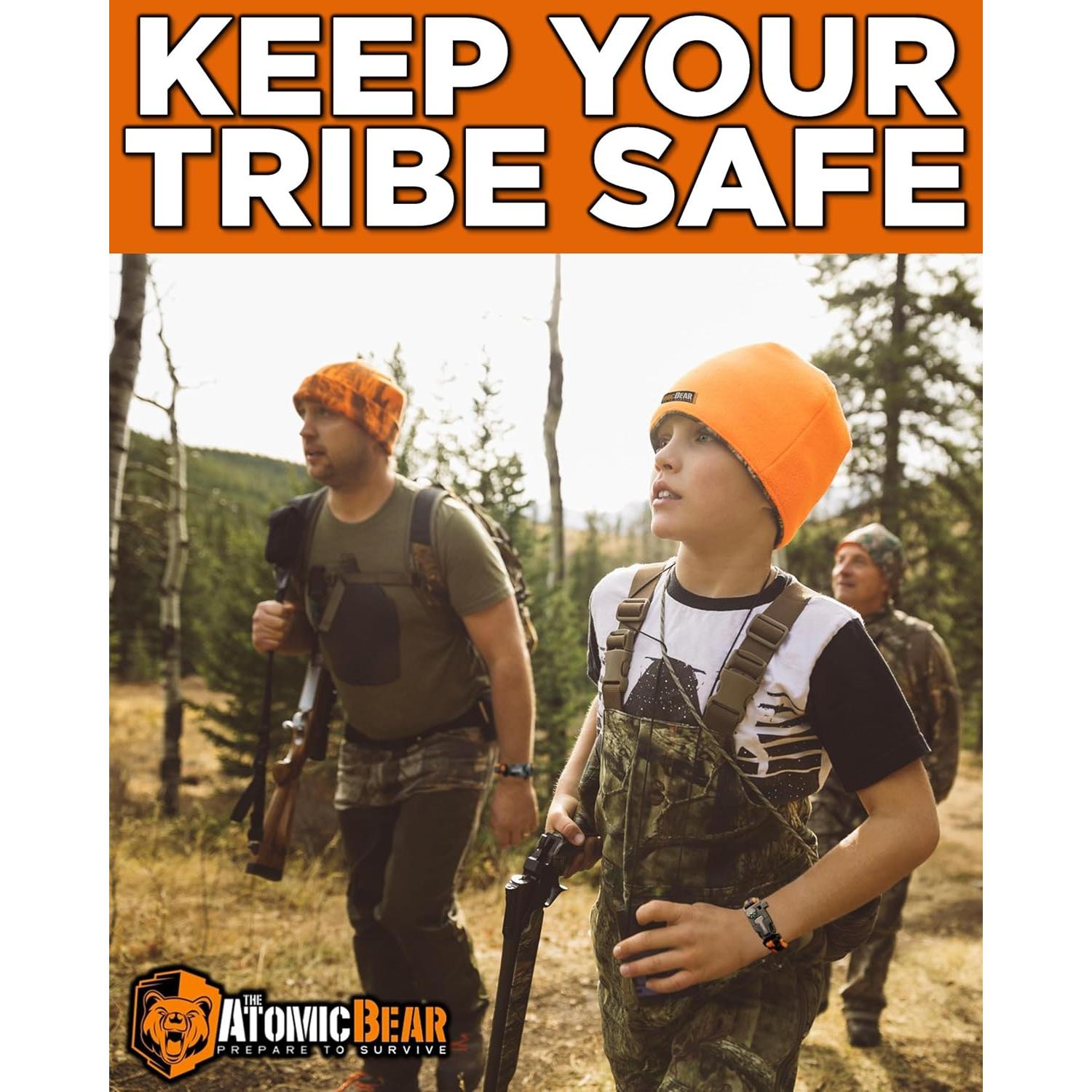 Pulsera de Paracord The Atomic Bear - 2 Piezas - Ajustable - Encendedor - Silbato - Negro y Naranja