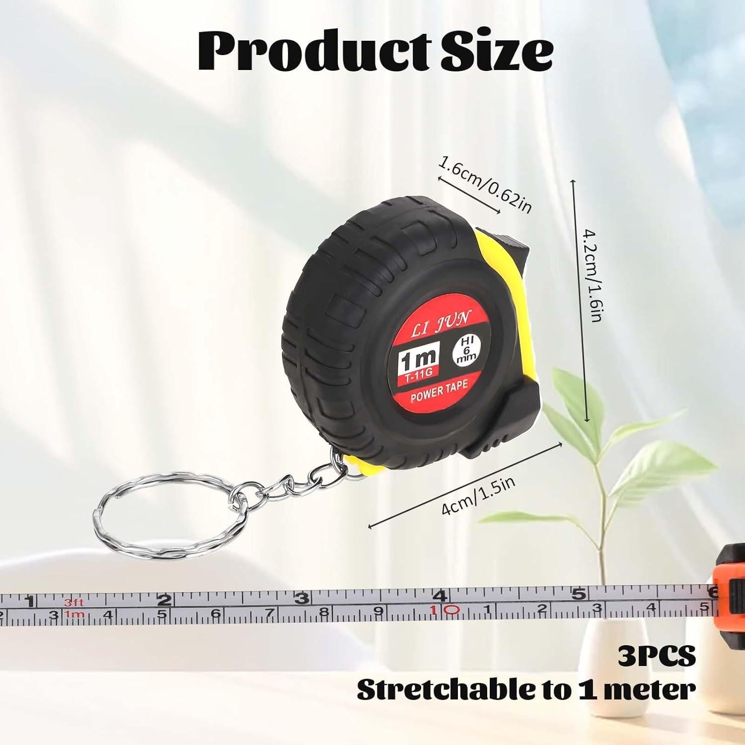 3 Pcs Cinta Métrica Retráctil Trinkrittey 1m Llavero