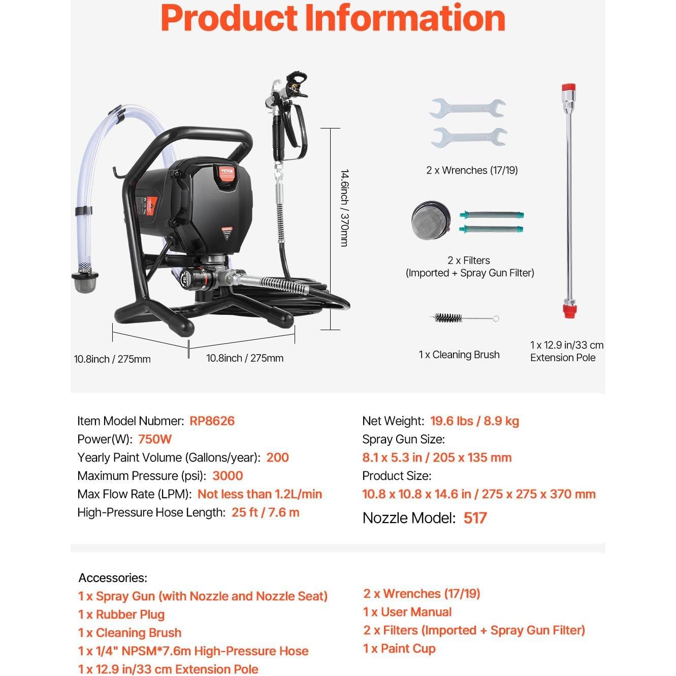 Pulverizador de Pintura Airless VEVOR 750W 3000PSI Eficiente