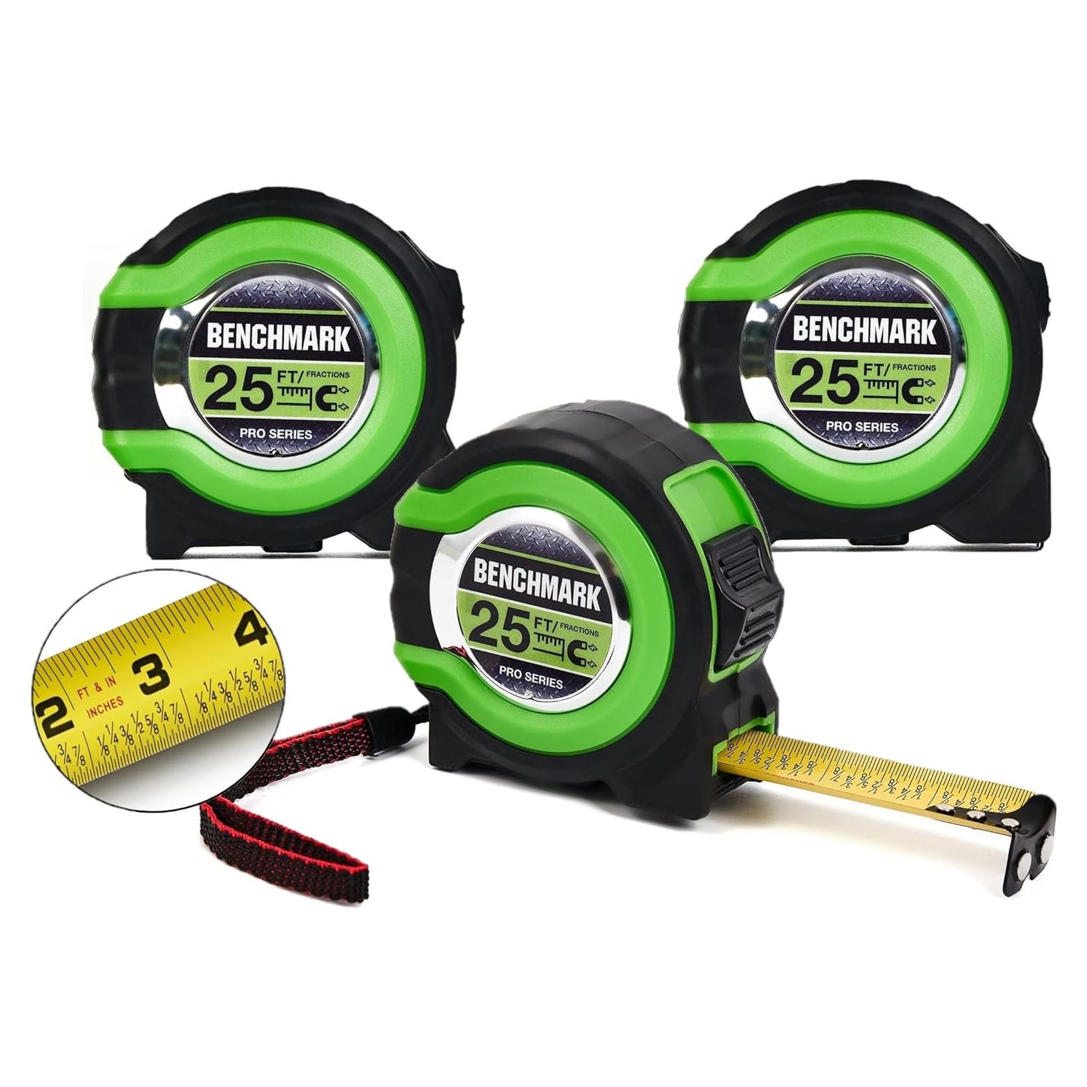 Cinta Métrica Benchmark - Paquete de 3 - 7,62 m - Verde