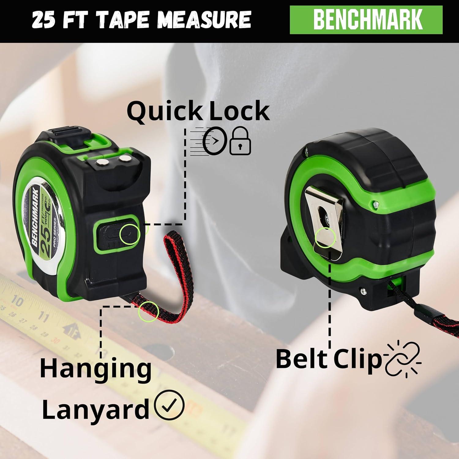 Cinta Métrica Benchmark - Paquete de 3 - 7,62 m - Verde