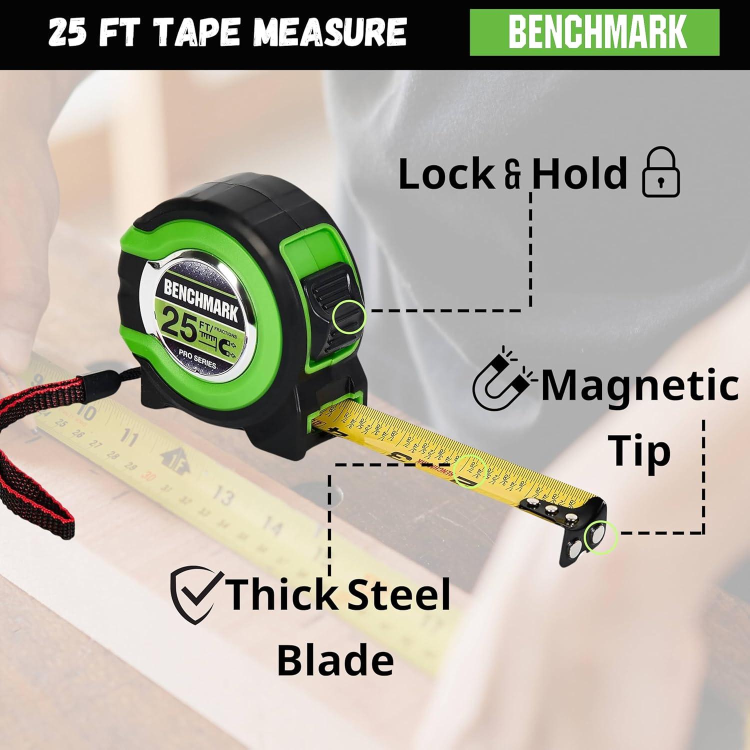 Cinta Métrica Benchmark - Paquete de 3 - 7,62 m - Verde