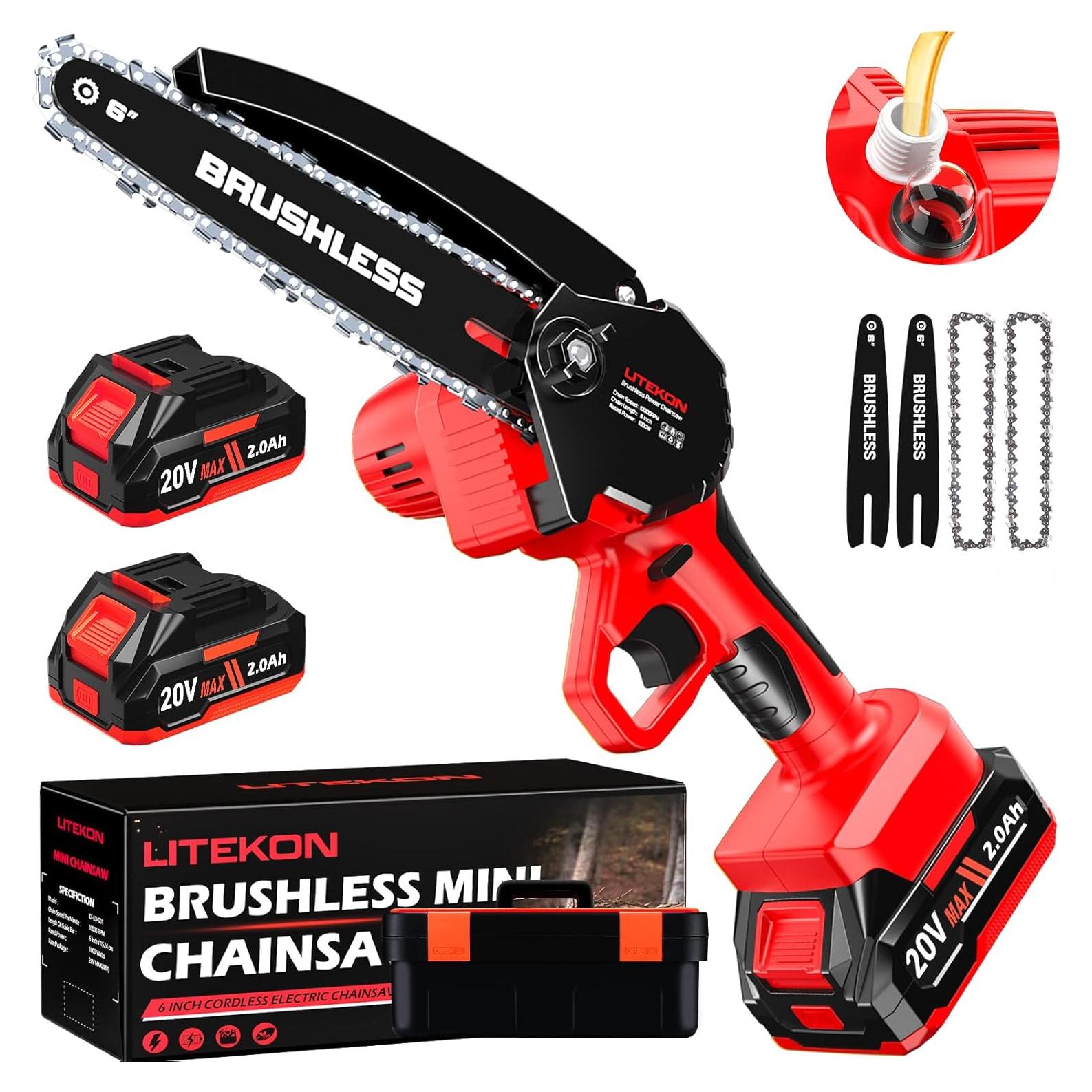 Mini Motosierra Litekon 1000W 6" Batería 2000mAh Rojo