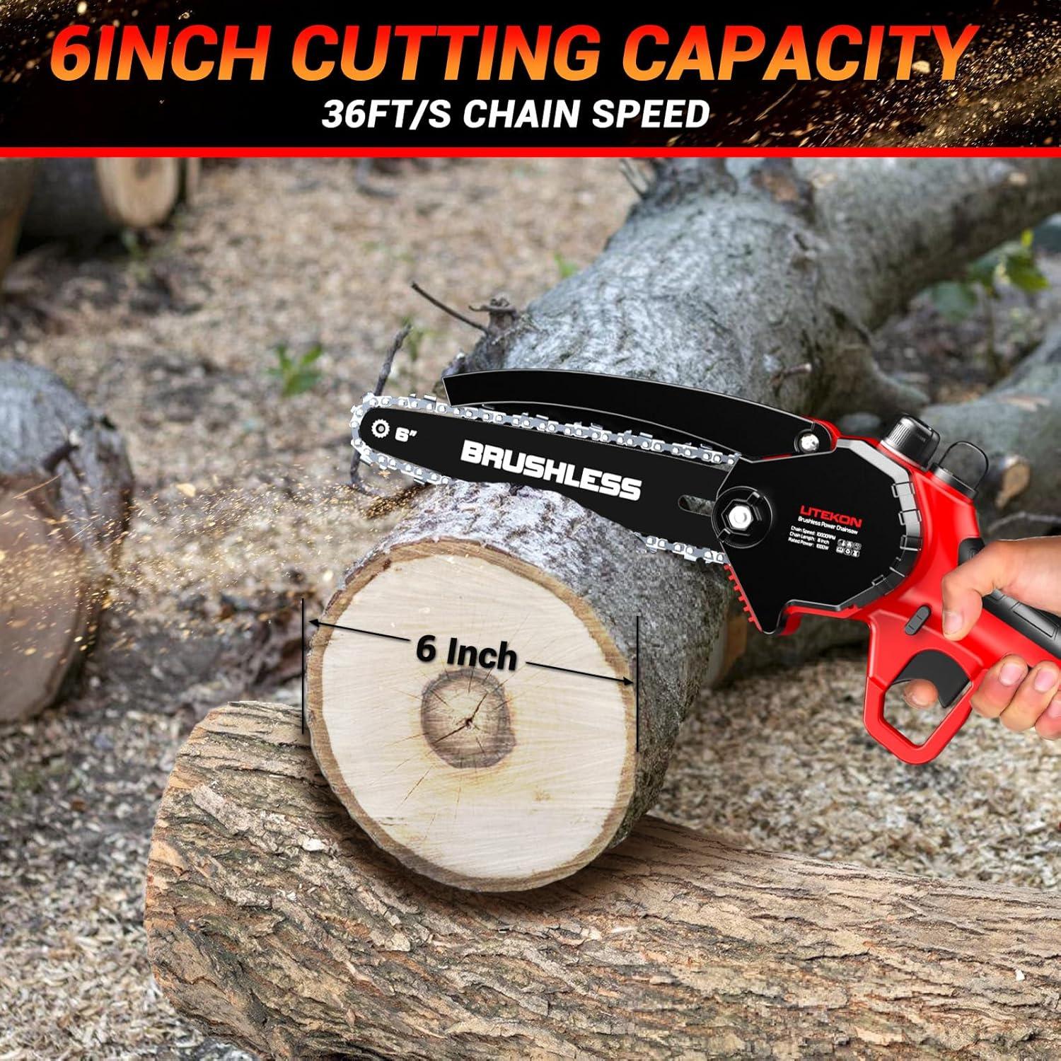 Mini Motosierra Litekon 1000W 6" Batería 2000mAh Rojo