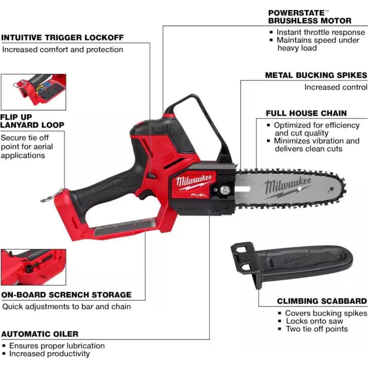 Sierra de Poda Milwaukee M18 FUEL 8" 18V con Batería 6Ah