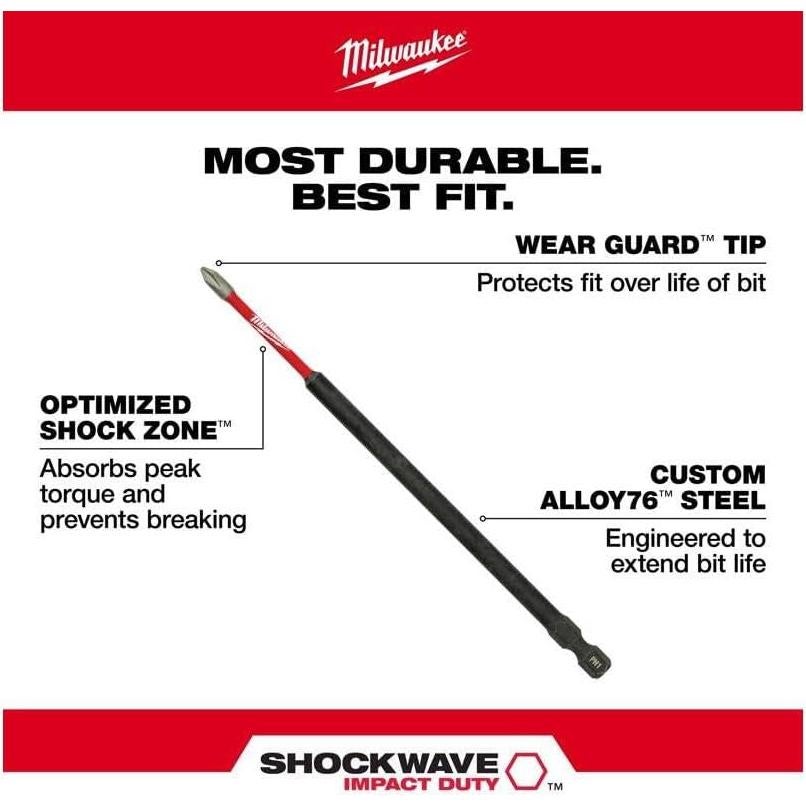 Punta de Destornillador Milwaukee Shockwave Phillips #2 15.24 cm