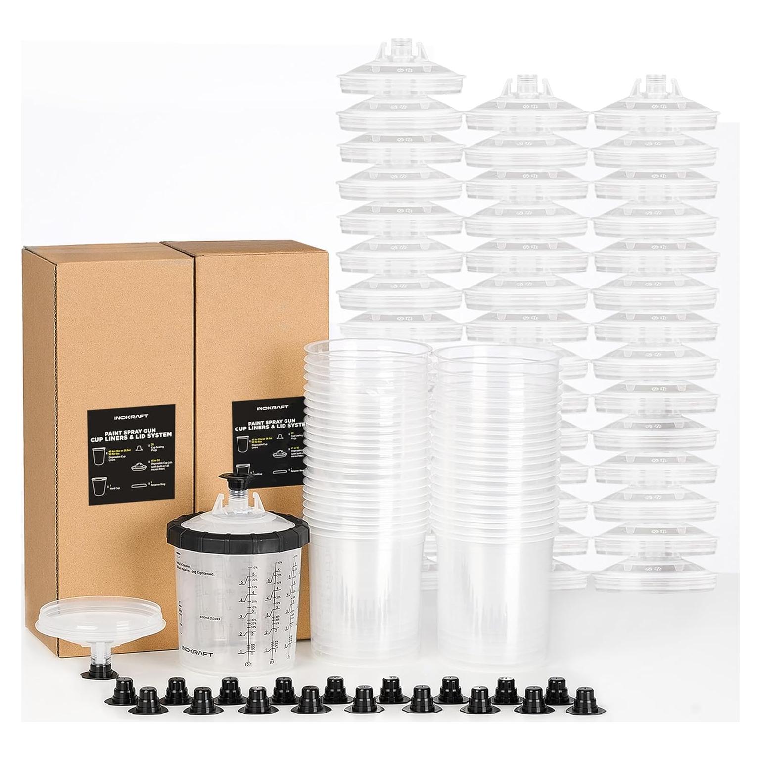 InoKraft Vaso Spray Pintura 650ml con 45 Vasos y Tapas